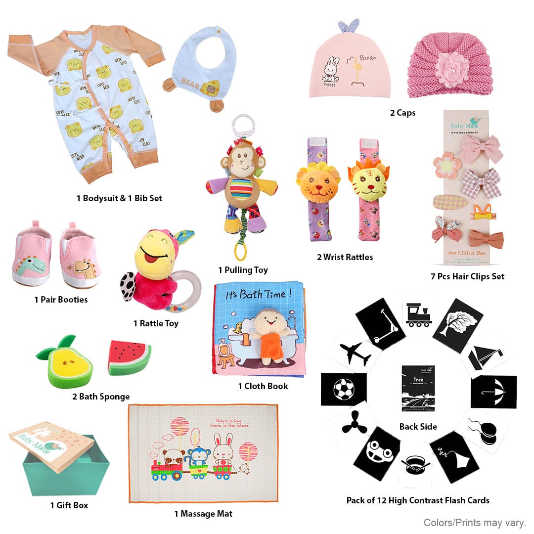 Baby Moo Jungle Themed Bipasha's Devi 15 Pcs Luxury Gift Hamper Peach - 0-6M Sizes Available - Baby Moo