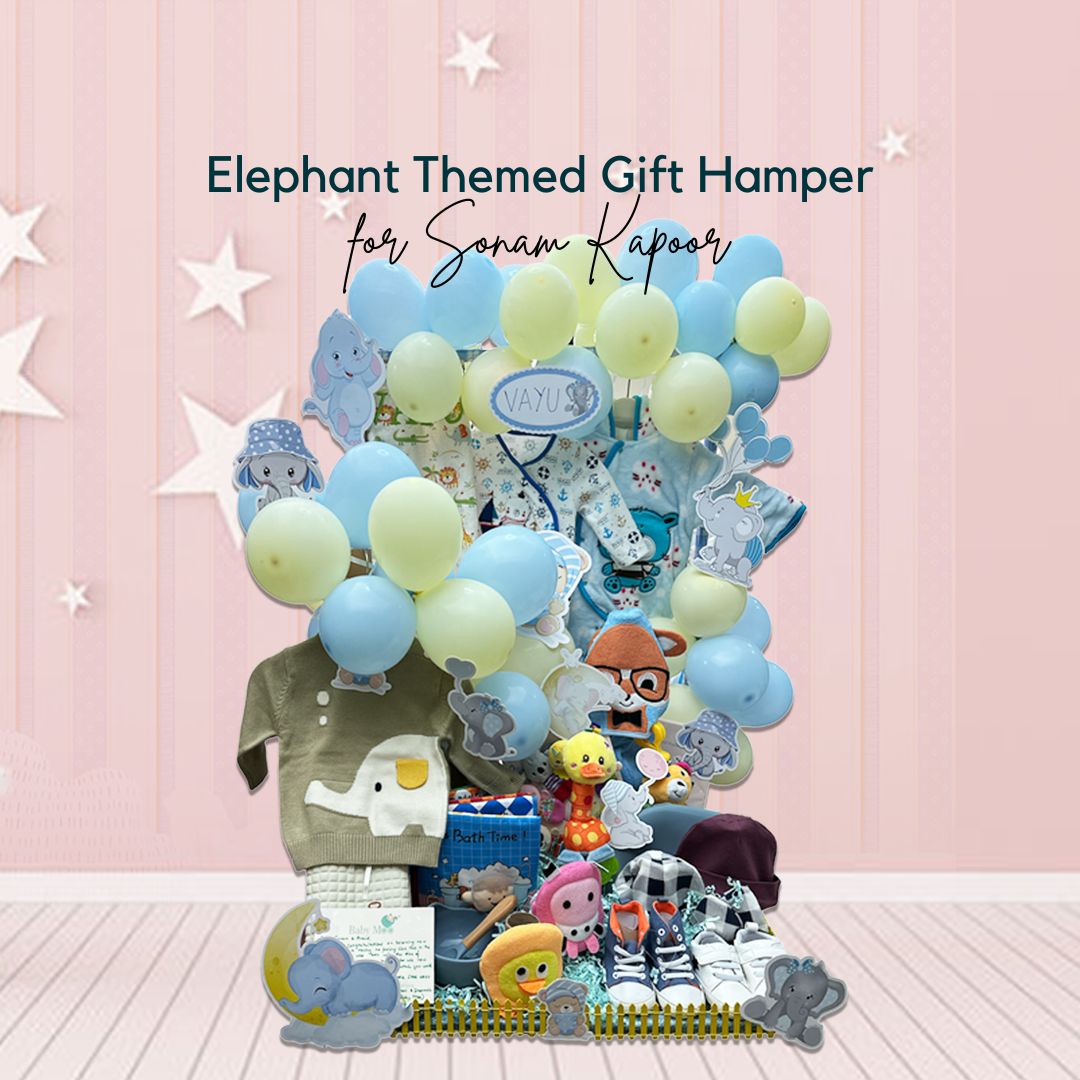 Baby Moo Elephant Themed Sonam's Vayu 30 Pcs Luxury Gift Hamper Blue - 0-12M Sizes Available - Baby Moo