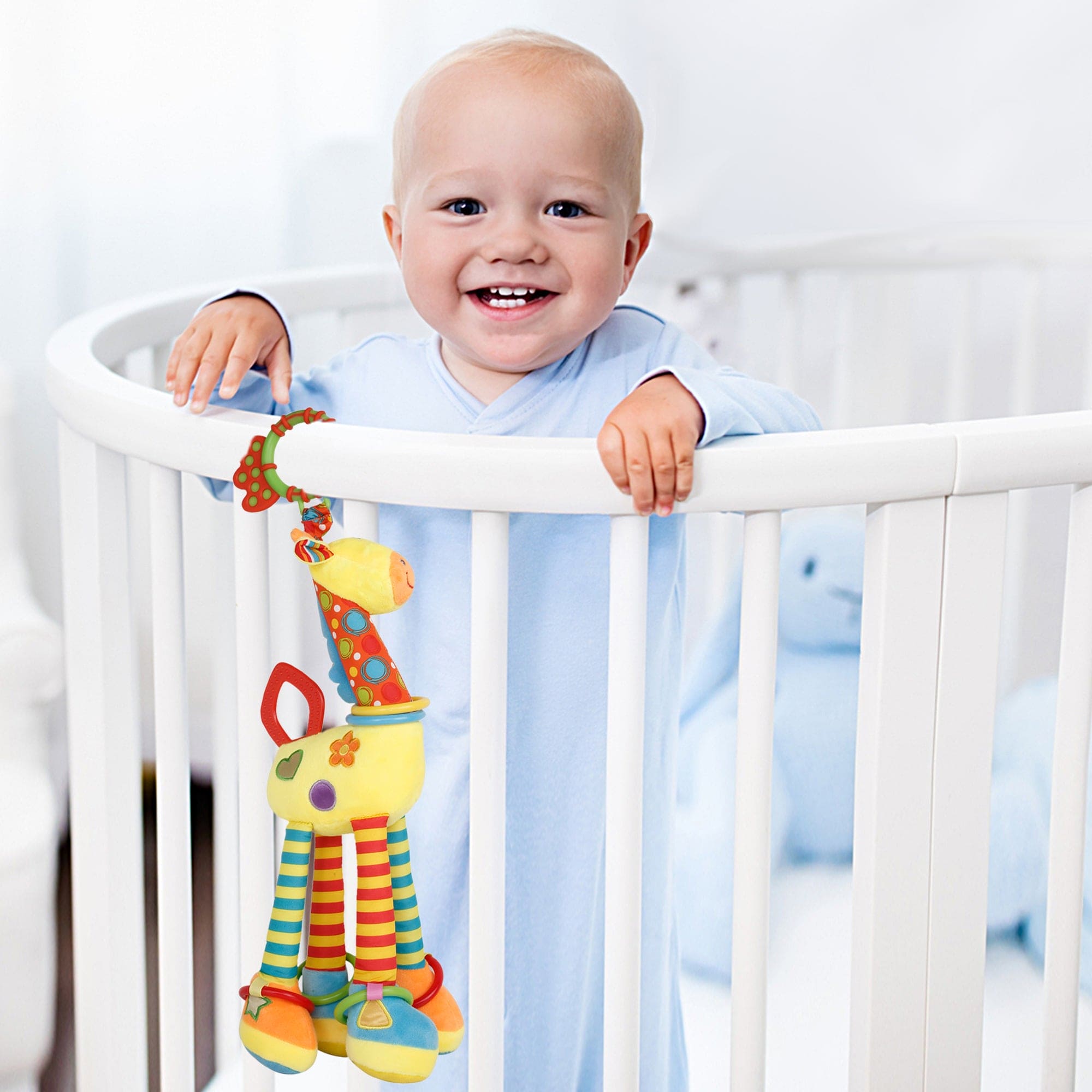 Flexible Giraffe Yellow Musical Hanging Toy With Teether - Baby Moo