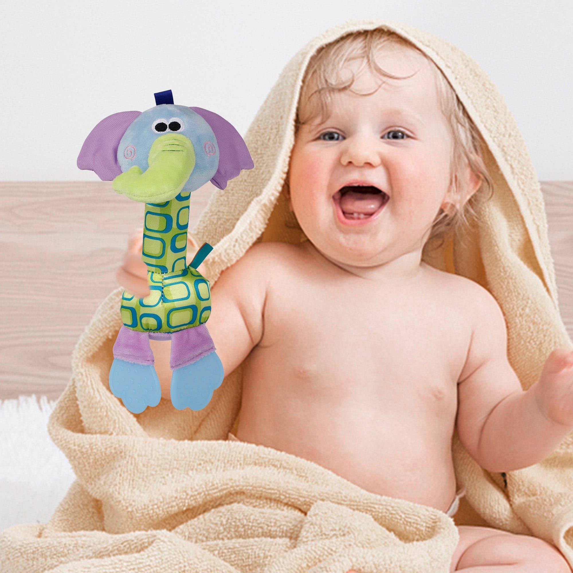 Elephant Blue And Purple Soft Rattle With Teether - Baby Moo