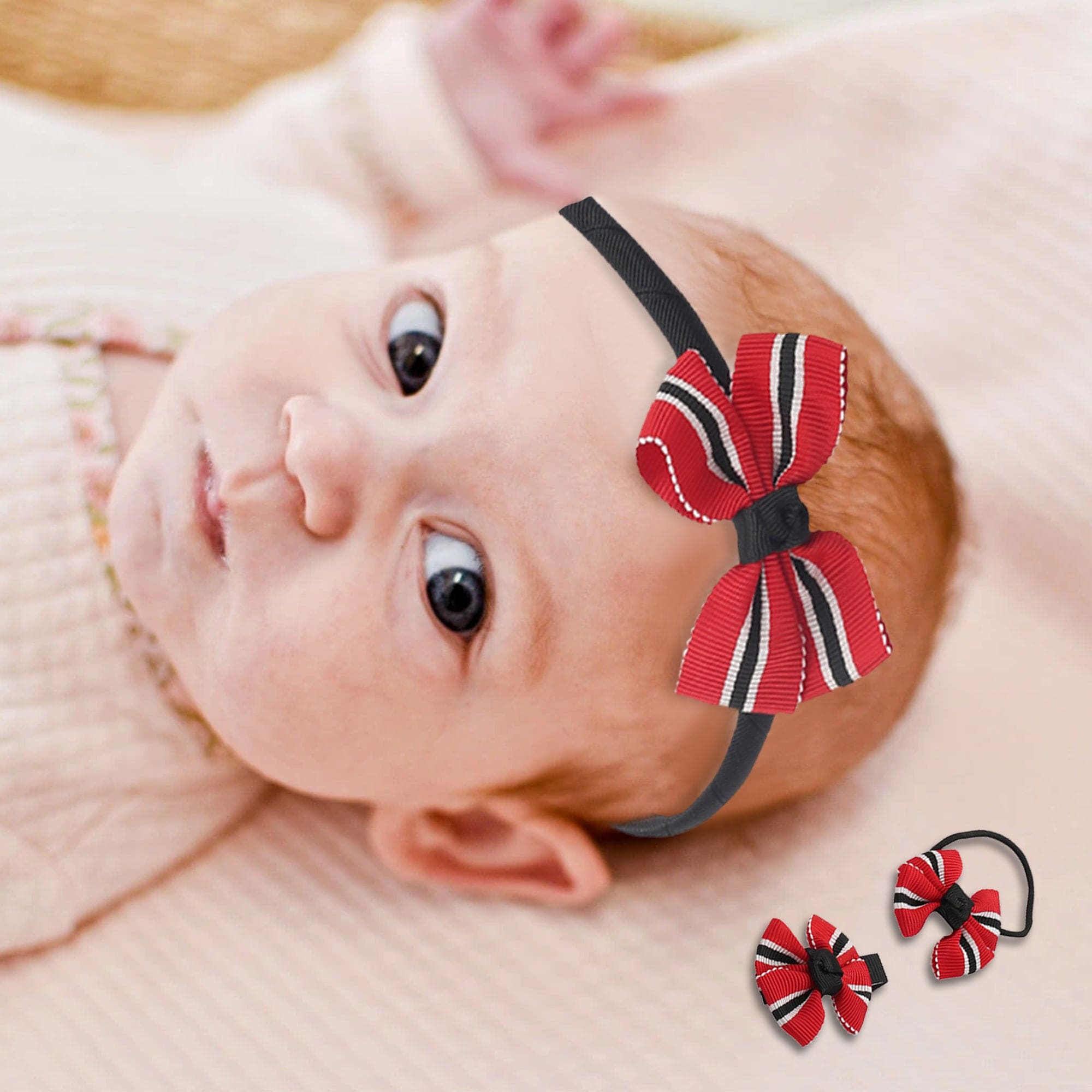 Patterned Red And Black Headband Set - Baby Moo