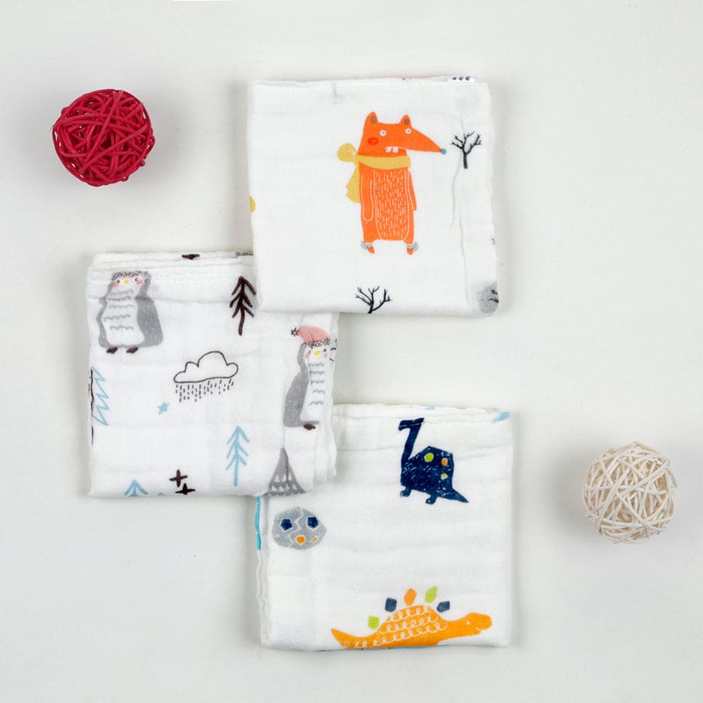 I Love Animals Multicolour 3 Pk Small Muslin Napkin - Baby Moo