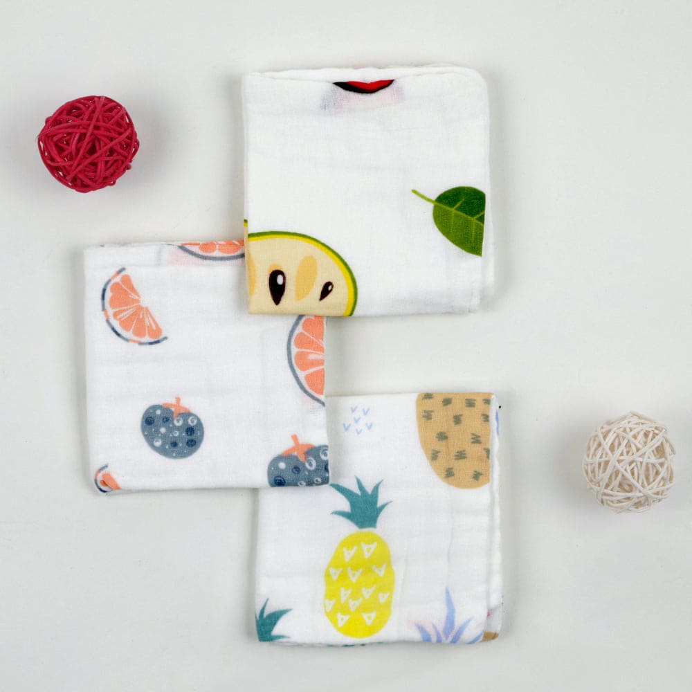 Fresh & Fruity Multicolour 3 Pk Small Muslin Napkin - Baby Moo
