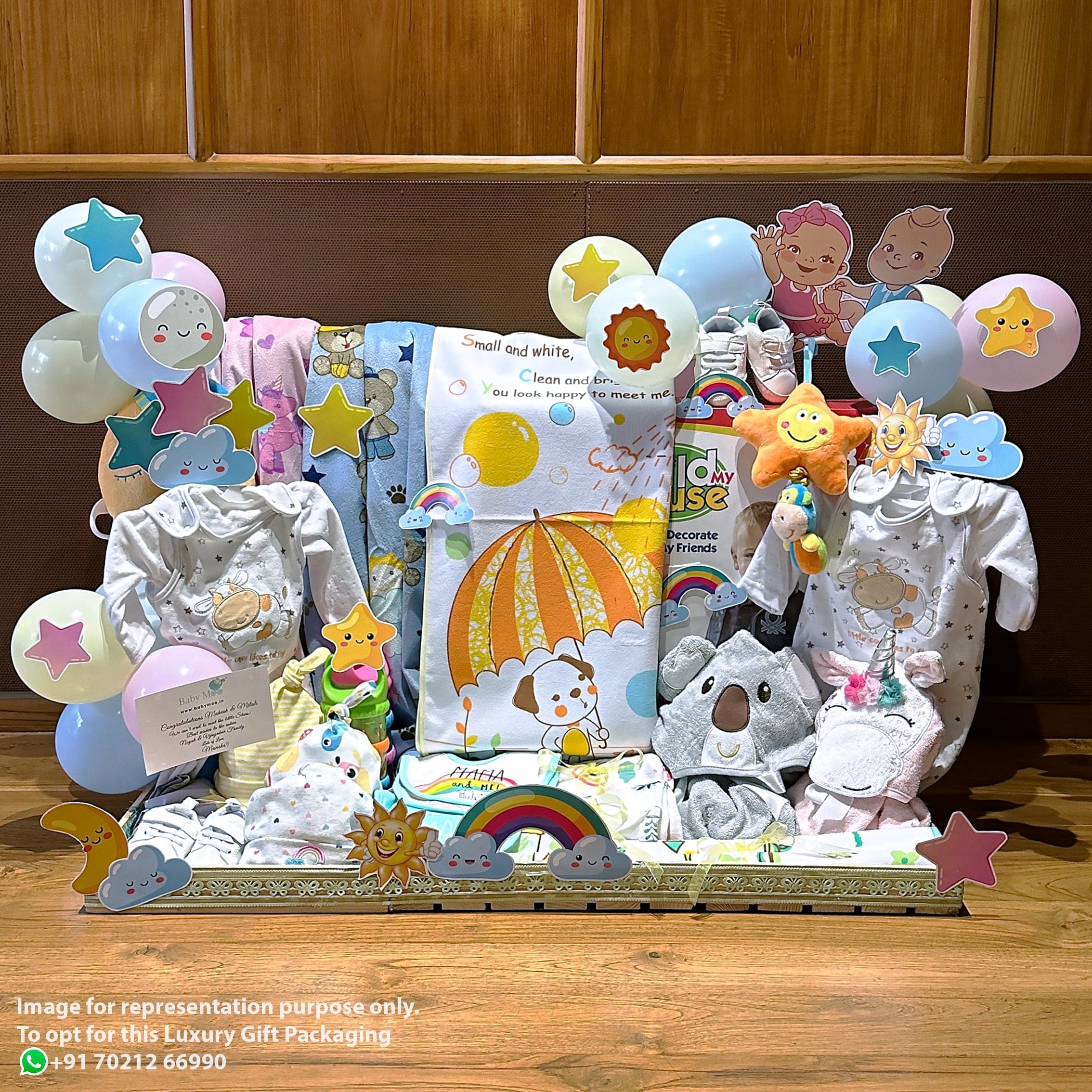 Baby Moo Stars And Rainbows Twin 22 Pcs Luxury Gift Hamper For Girl And Boy Multicolour - 0-12M Sizes Available - Baby Moo