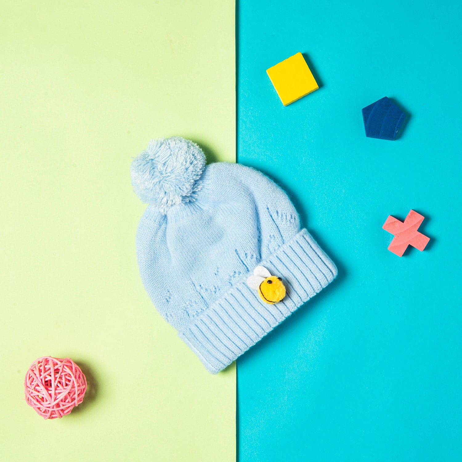 Knit Woollen Cap Honey Bee Blue - Baby Moo