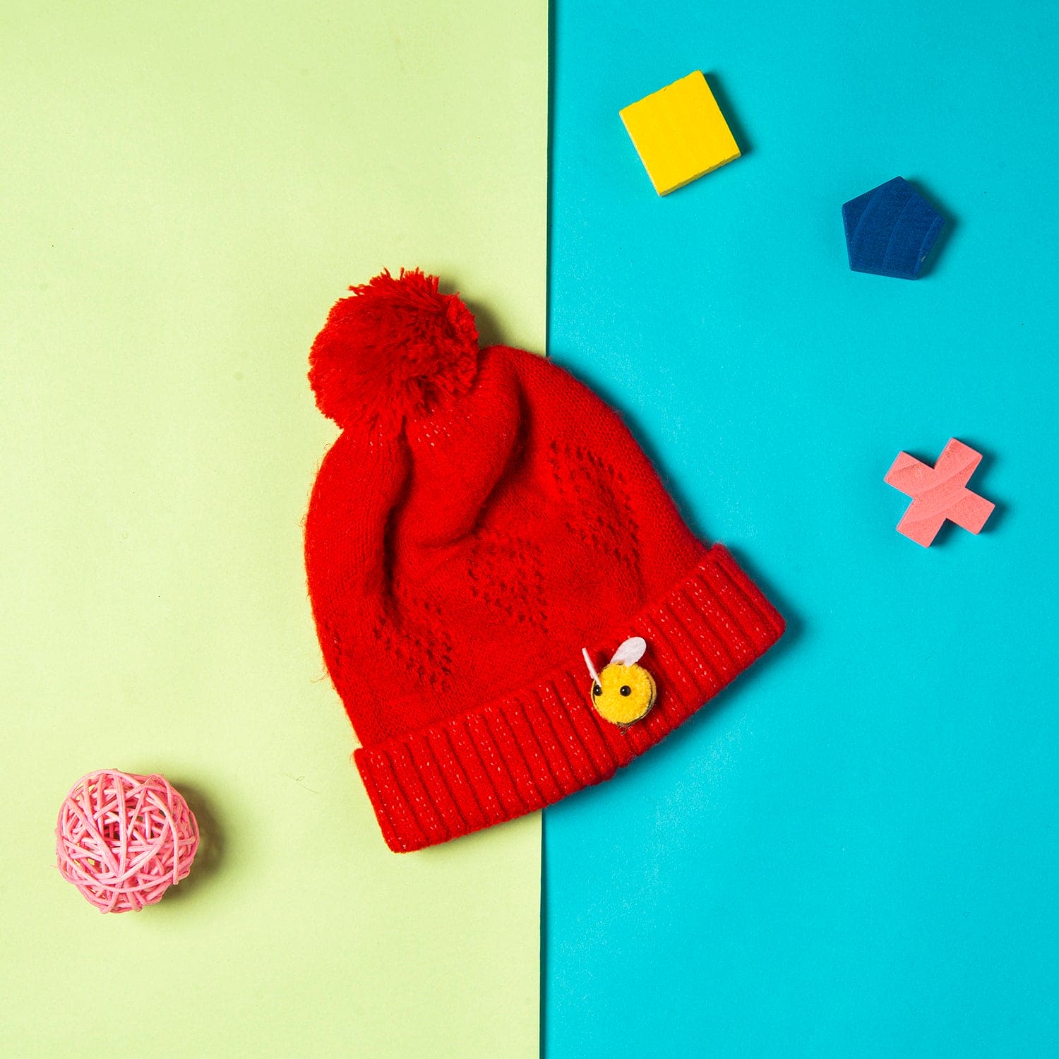 Knit Woollen Cap Honey Bee Red - Baby Moo