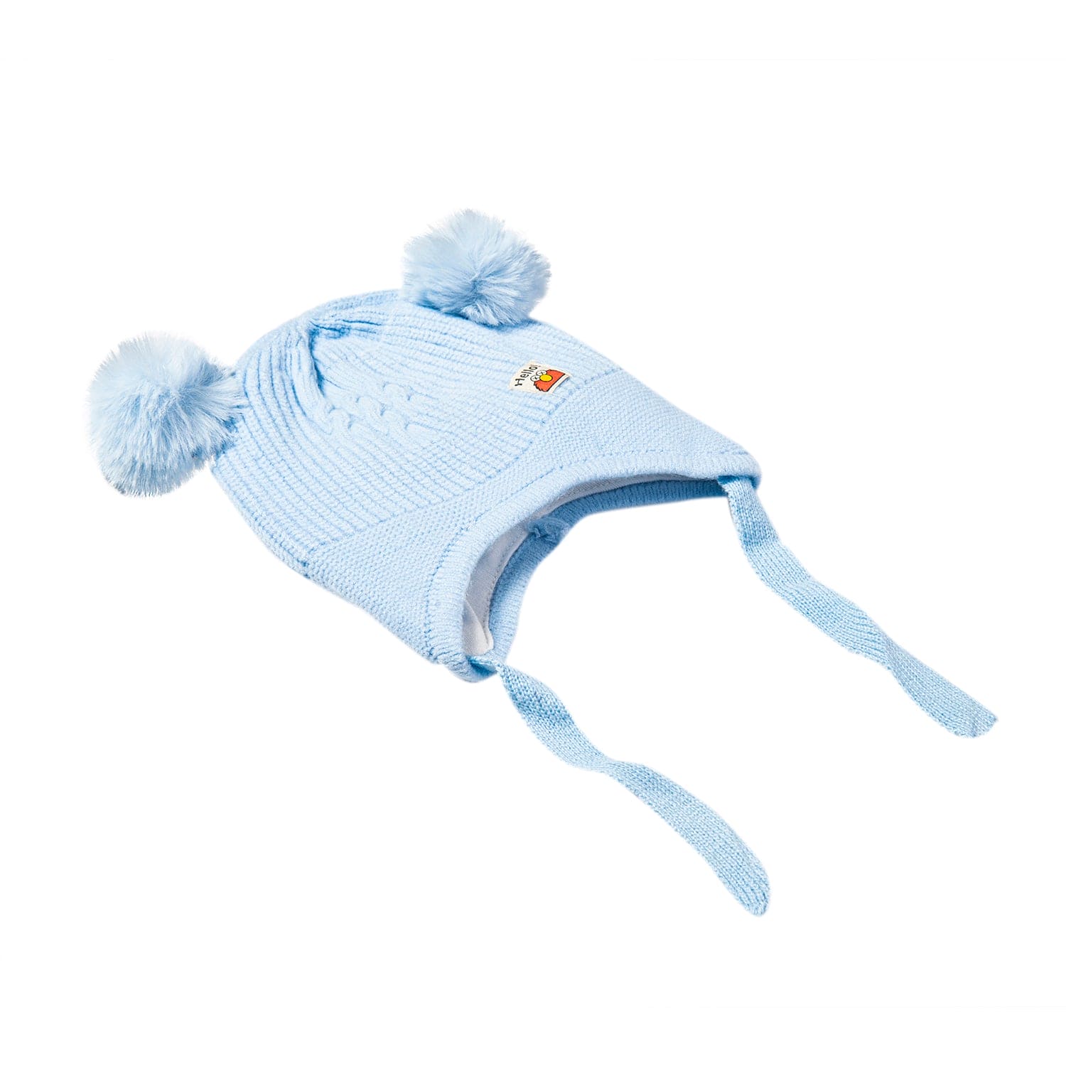 Knit Woollen Cap With Tie Knot For Ear Protection Solid Blue - Baby Moo