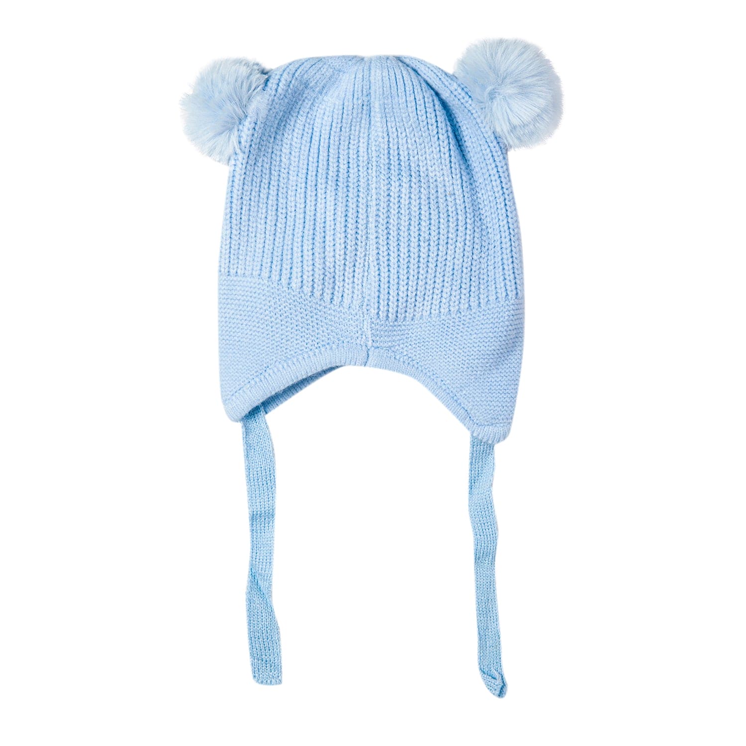 Knit Woollen Cap With Tie Knot For Ear Protection Solid Blue - Baby Moo
