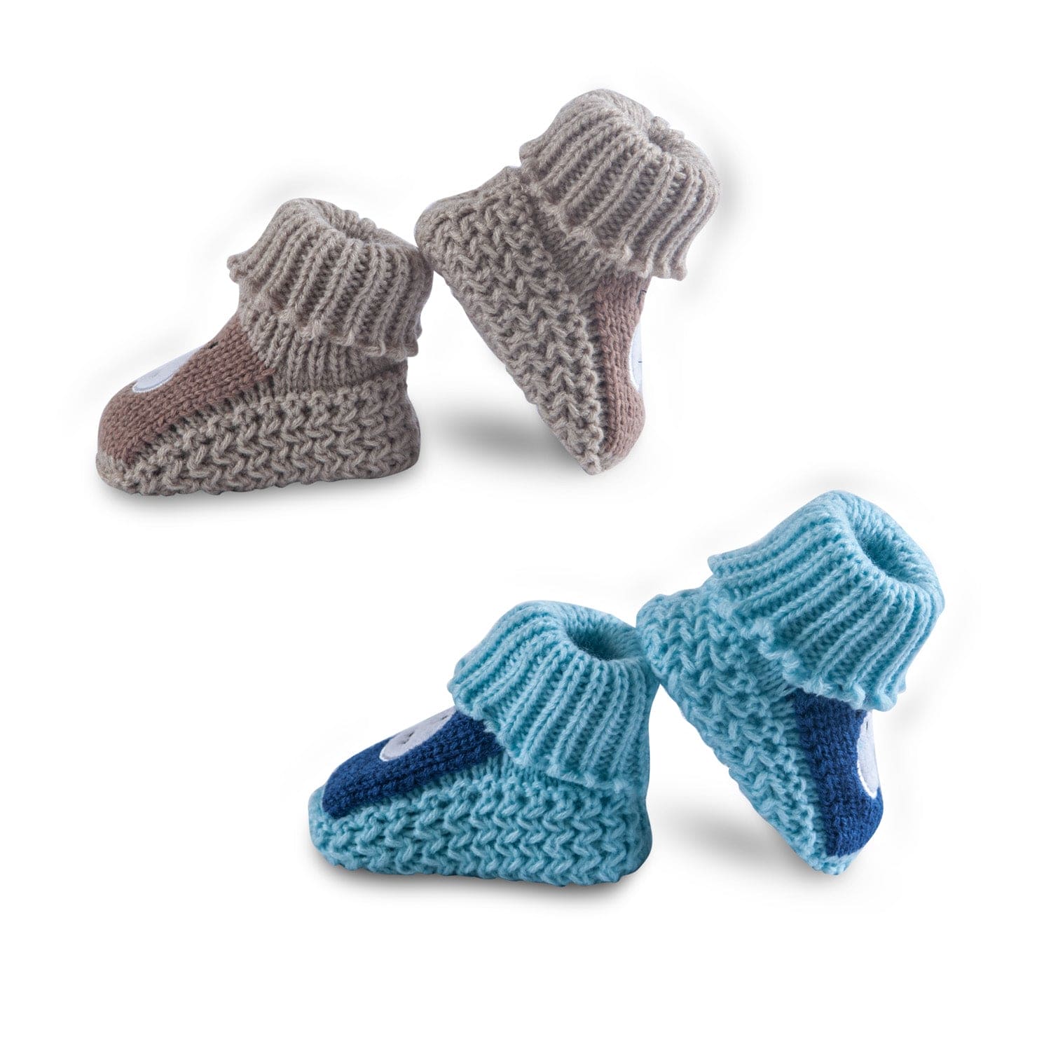 Newborn Crochet Woollen Booties Teddy - Blue, Beige - Baby Moo