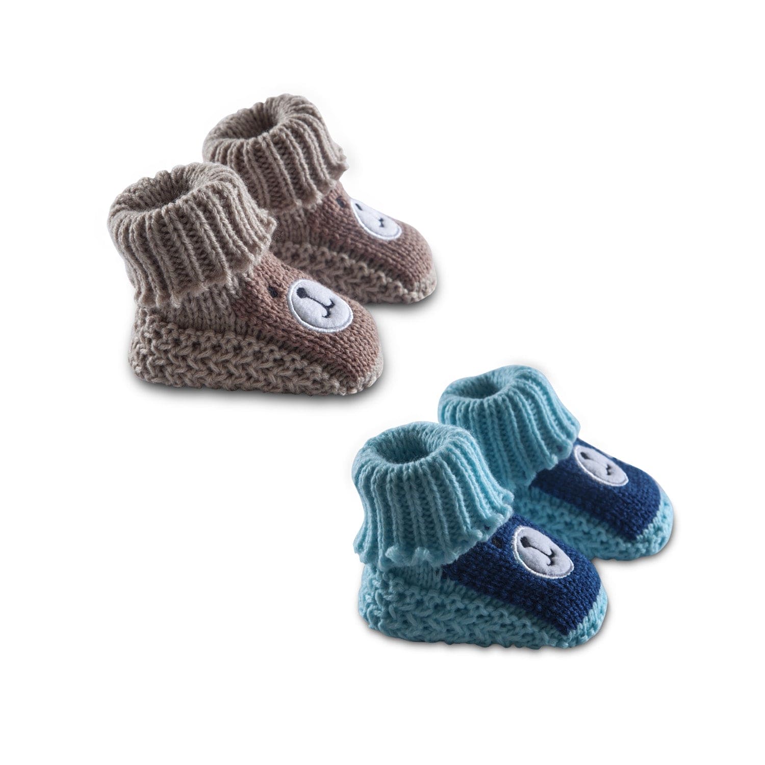 Newborn Crochet Woollen Booties Teddy - Blue, Beige - Baby Moo