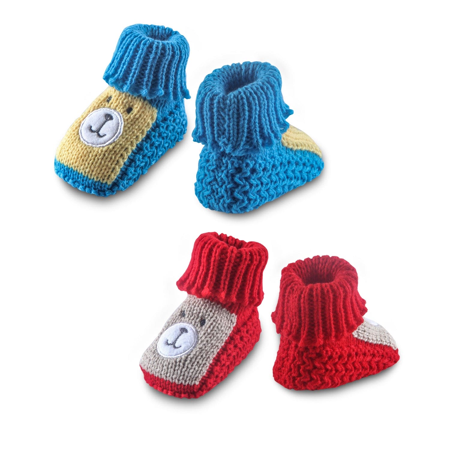 Newborn Crochet Woollen Booties Teddy - Red, Blue - Baby Moo