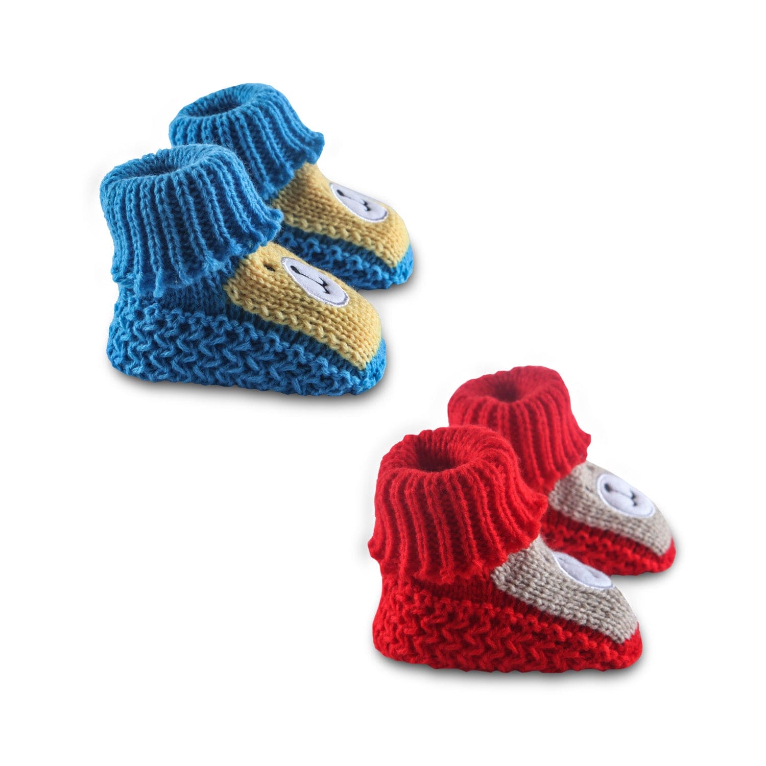 Newborn Crochet Woollen Booties Teddy - Red, Blue - Baby Moo