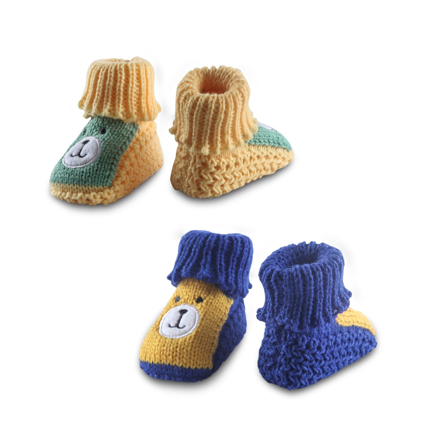 Newborn Crochet Woollen Booties Teddy - Yellow, Blue - Baby Moo
