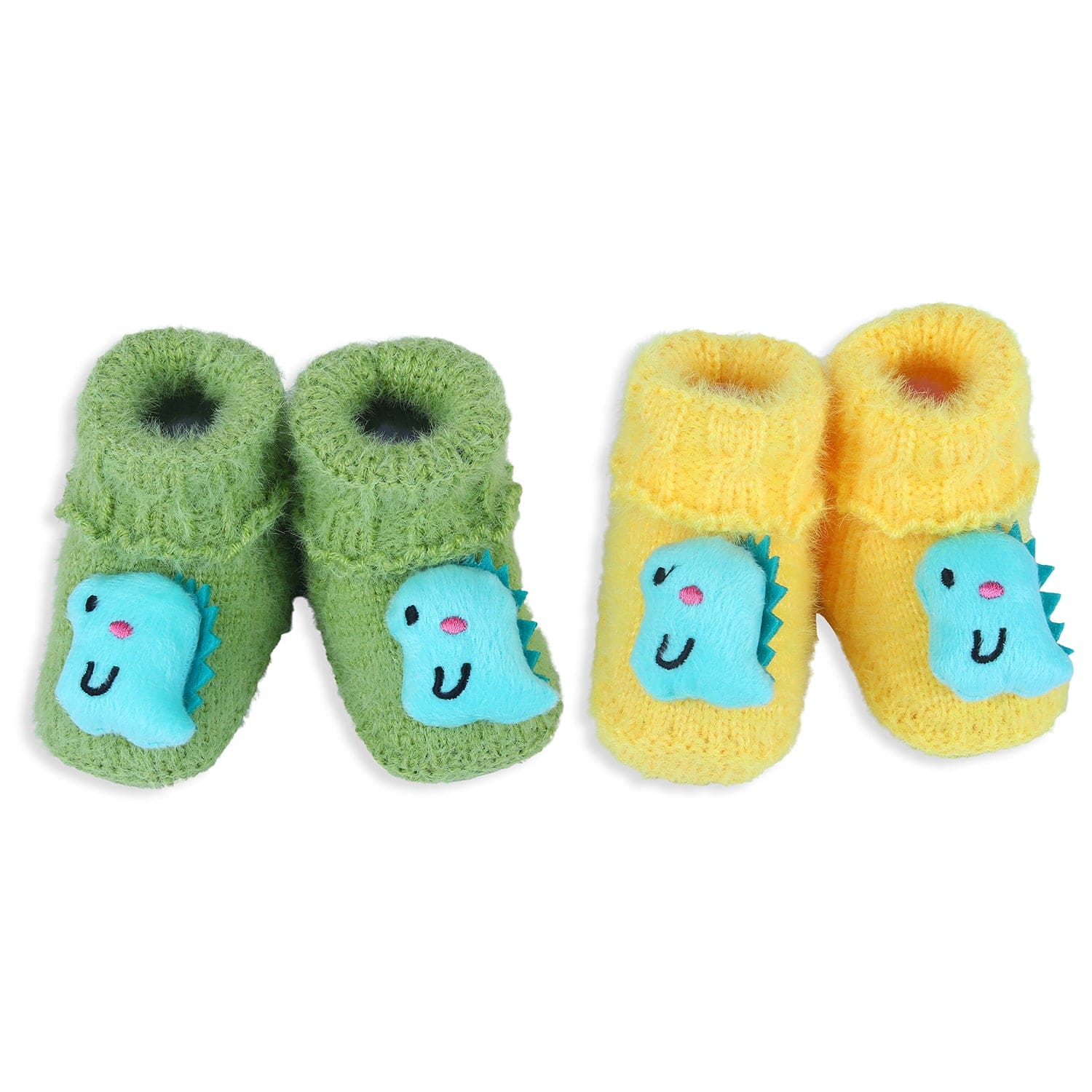 Baby Moo Dinosaur Crochet Woollen 3D Socks Booties - Green - Baby Moo
