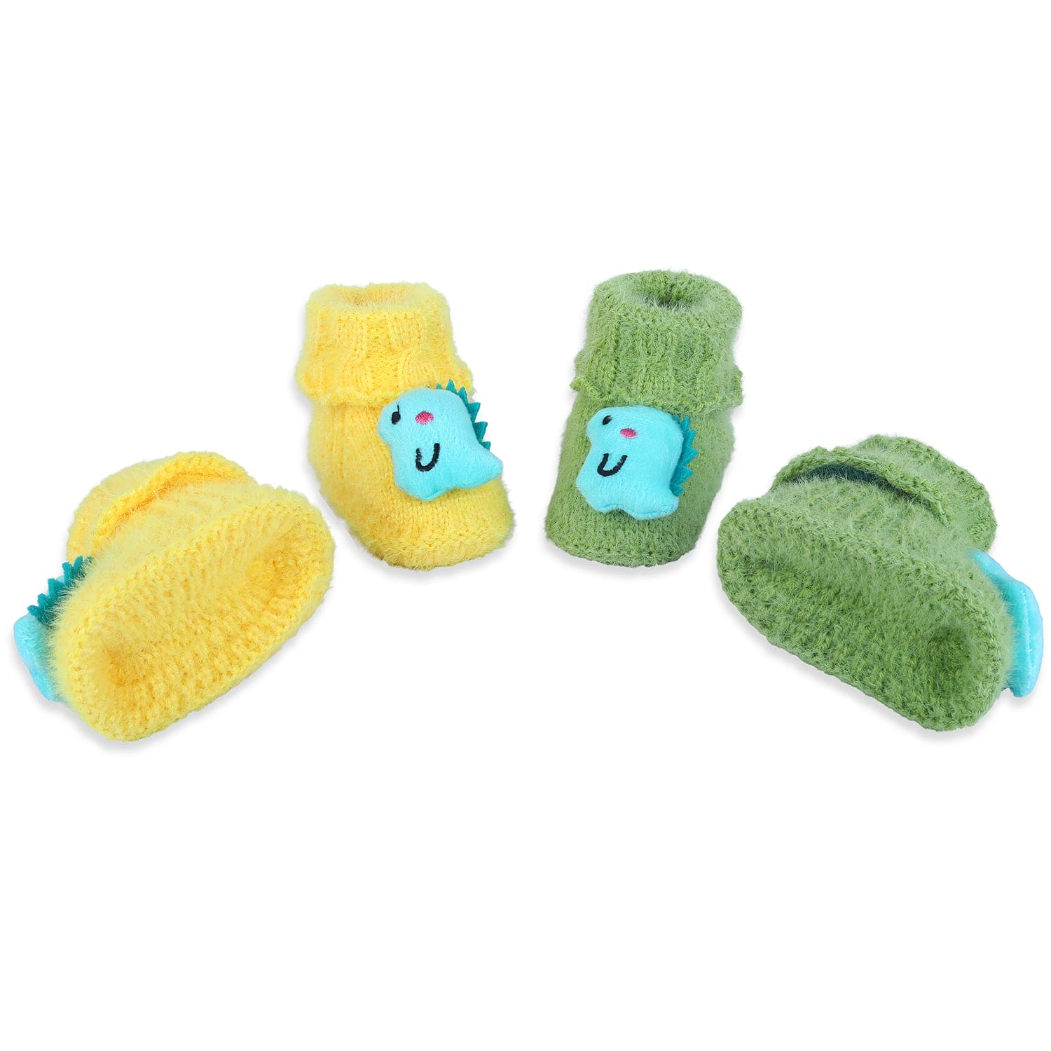 Baby Moo Dinosaur Crochet Woollen 3D Socks Booties - Green - Baby Moo