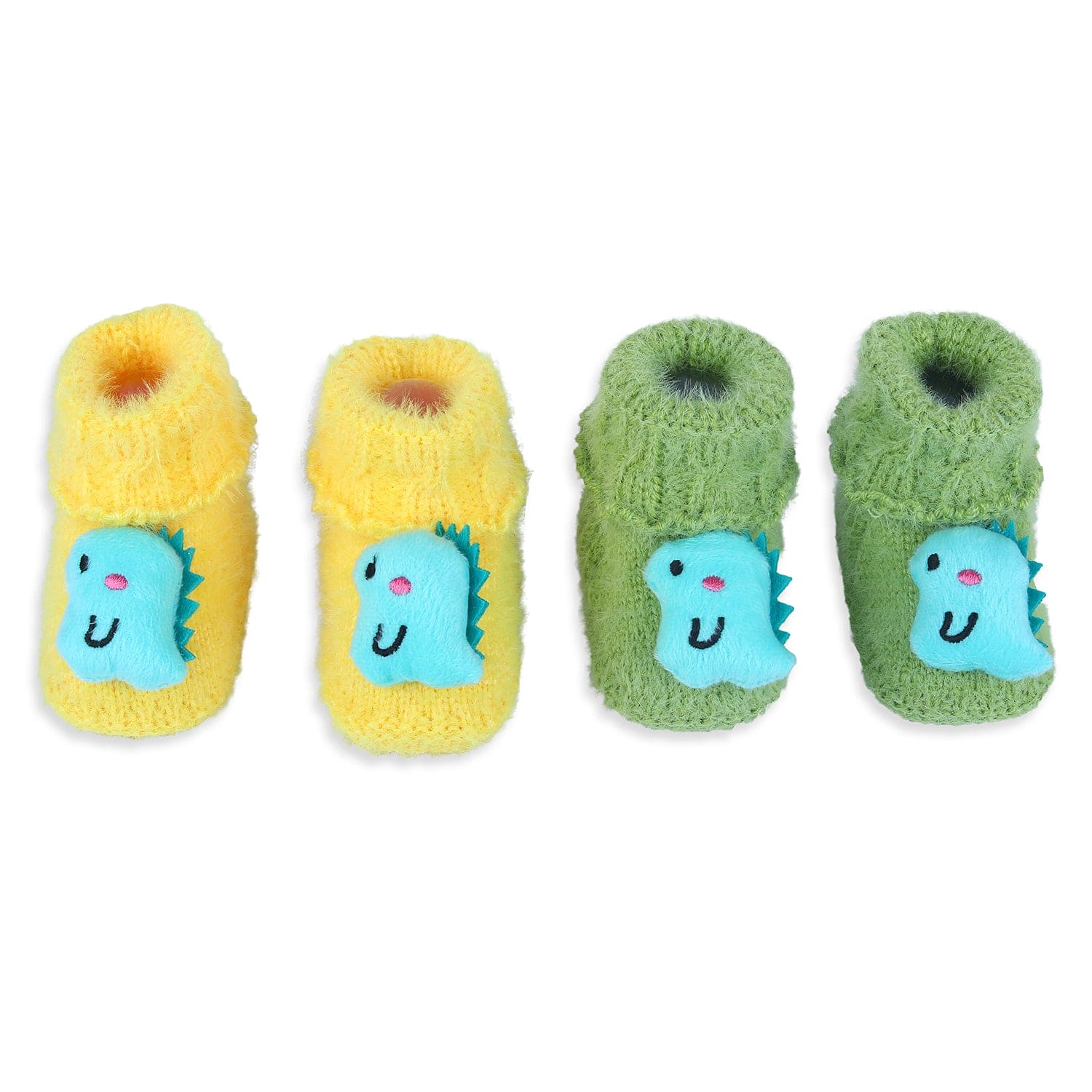 Baby Moo Dinosaur Crochet Woollen 3D Socks Booties - Green - Baby Moo
