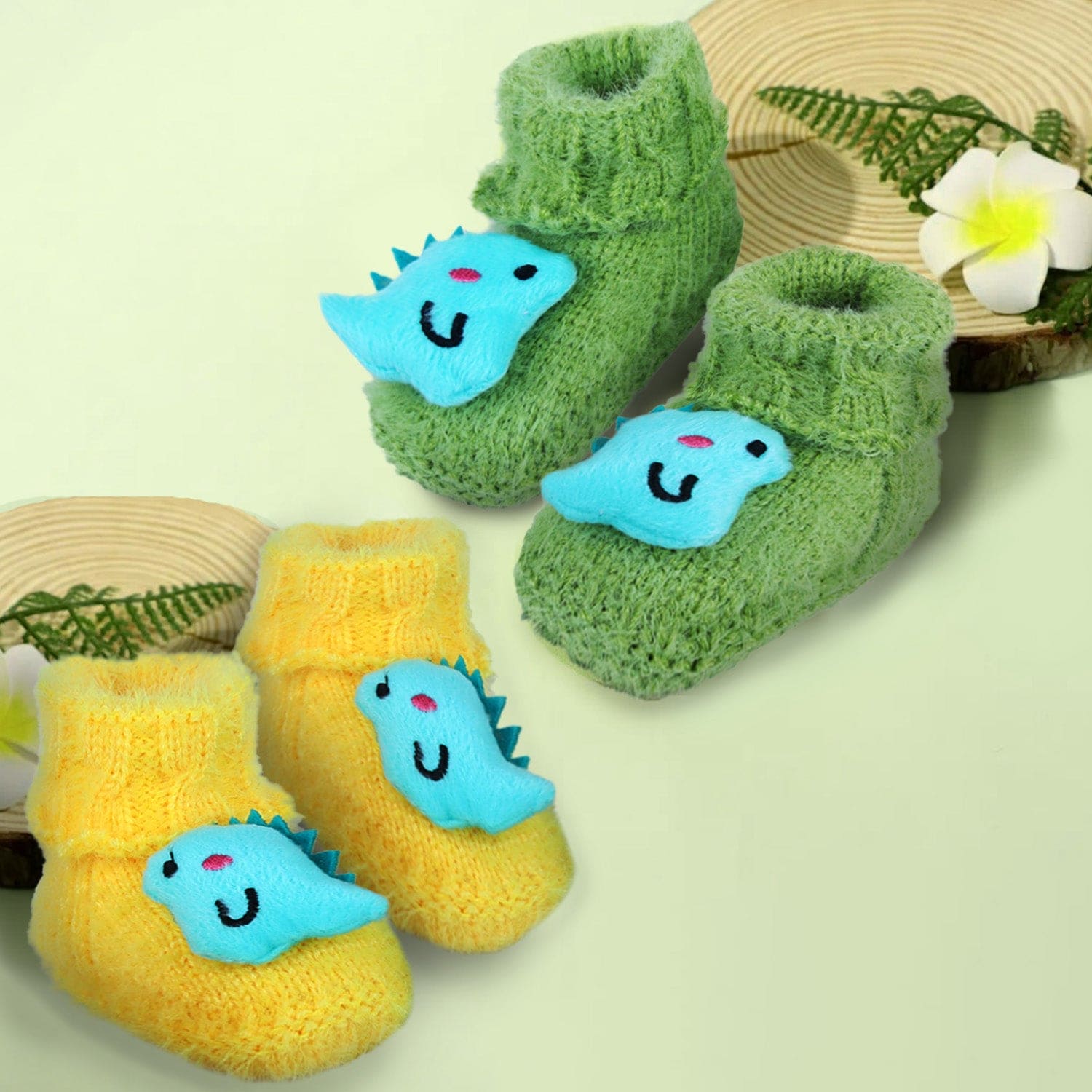 Baby Moo Dinosaur Crochet Woollen 3D Socks Booties - Green - Baby Moo