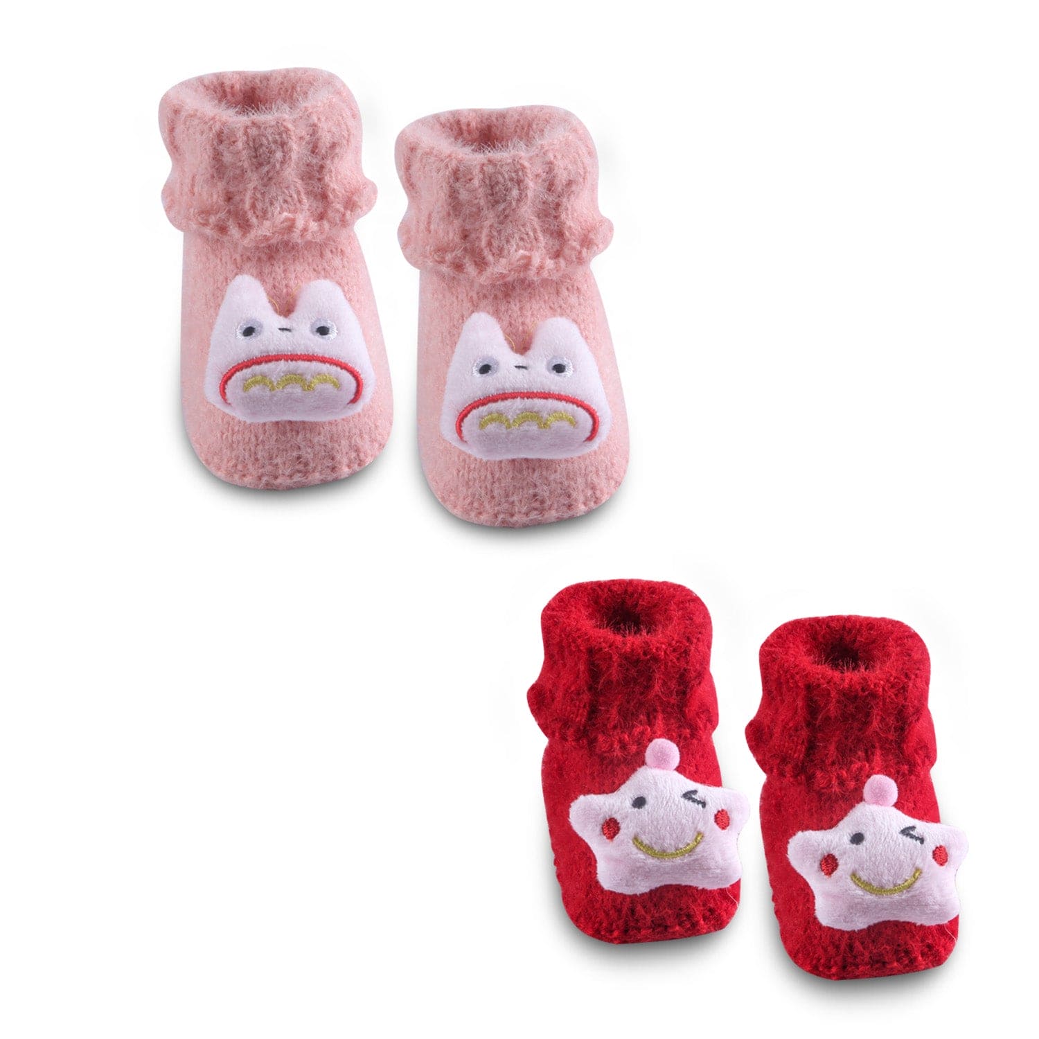 Newborn Crochet Woollen Booties Star - Peach, Red - Baby Moo