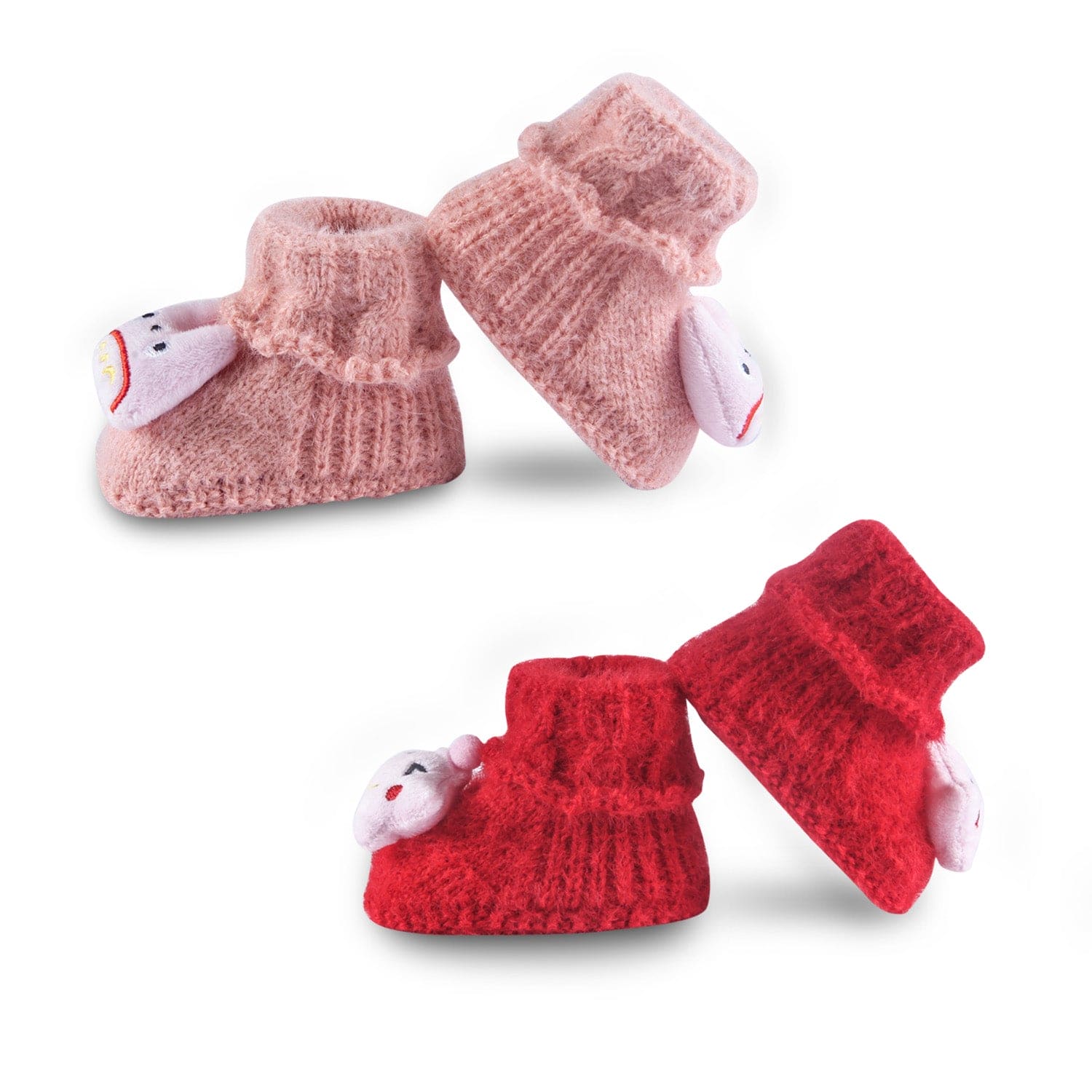 Newborn Crochet Woollen Booties Star - Peach, Red - Baby Moo