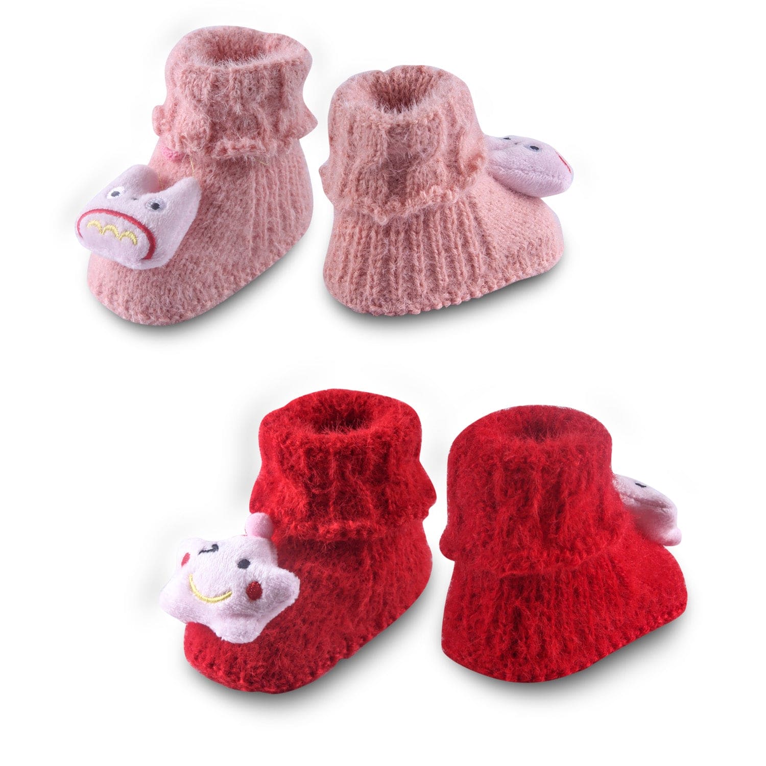 Newborn Crochet Woollen Booties Star - Peach, Red - Baby Moo