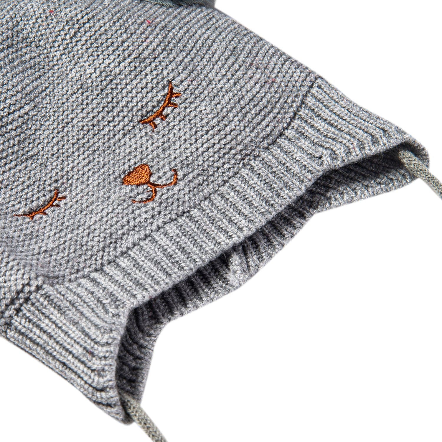 Knit Woollen Cap With Tie Knot For Ear Cover Sleeping Pom Pom Grey - Baby Moo