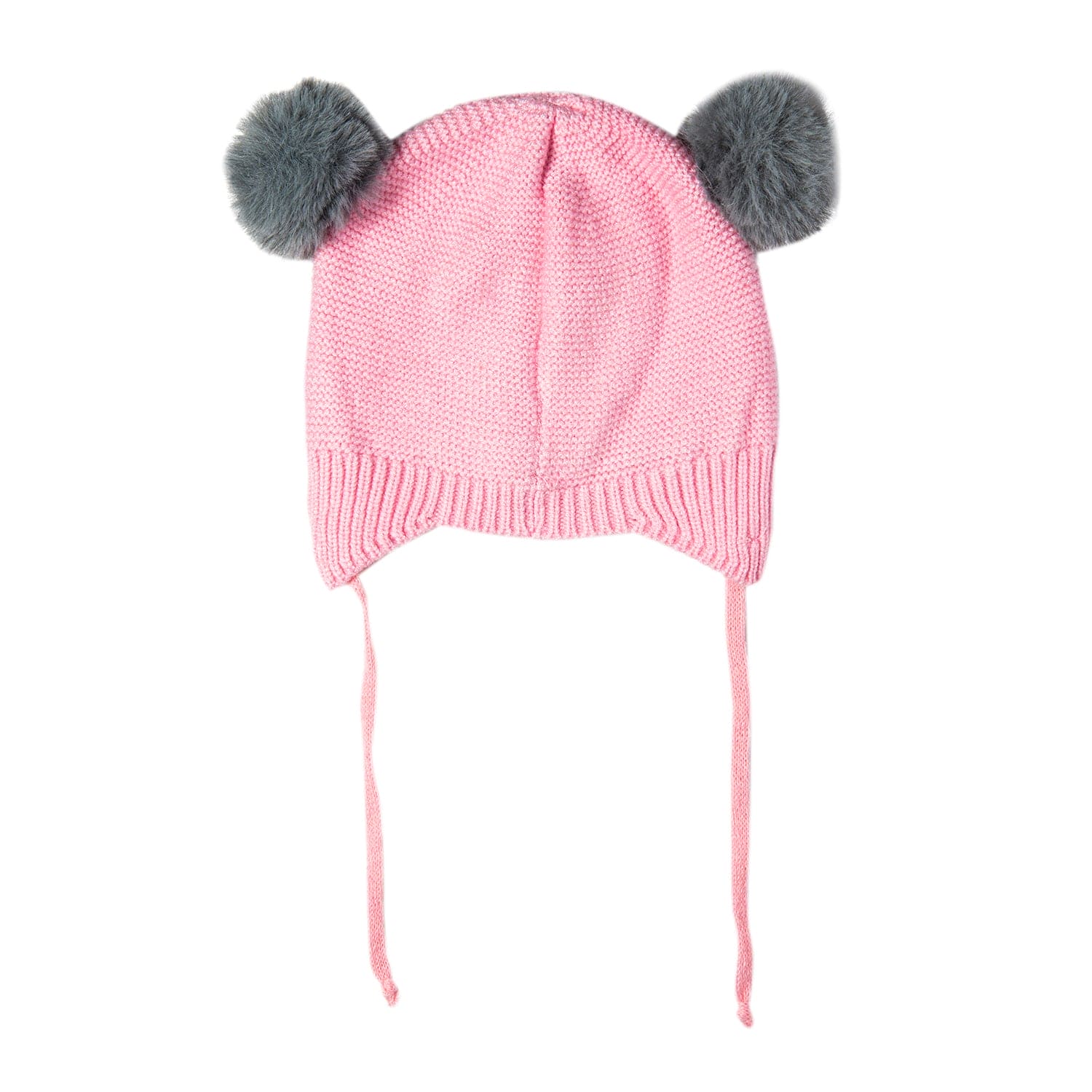 Knit Woollen Cap With Tie Knot For Ear Cover Sleeping Pom Pom Pink - Baby Moo