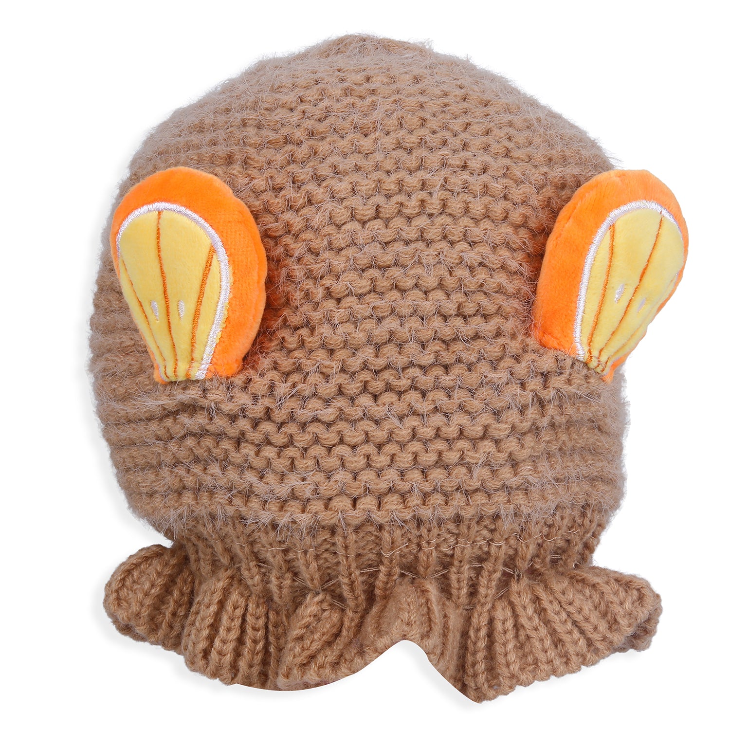 Baby Moo 3D Orange Ear With Tie Knot For Ear Cover Knitted Woolen Cap - Brown - Baby Moo