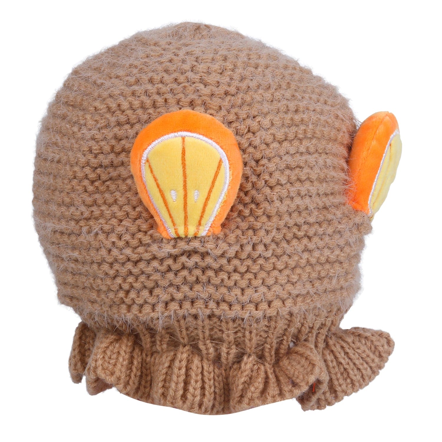 Baby Moo 3D Orange Ear With Tie Knot For Ear Cover Knitted Woolen Cap - Brown - Baby Moo
