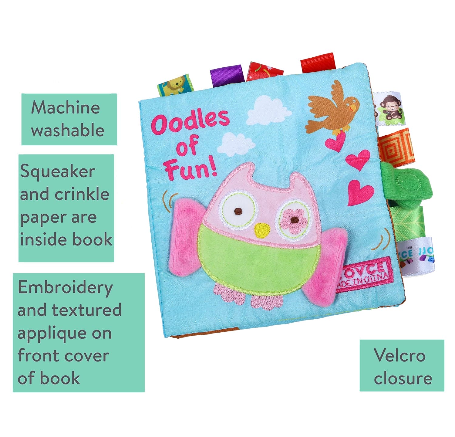 Oodles Owl Educational Learning 3D Cloth Book With Rustle Paper - Multicolour - Baby Moo