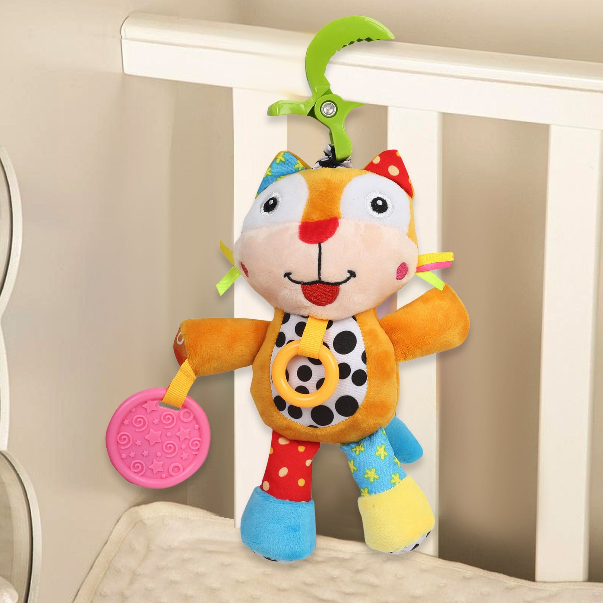 Big Eyed Multicolour Hanging Pulling Toy With Teether - Baby Moo