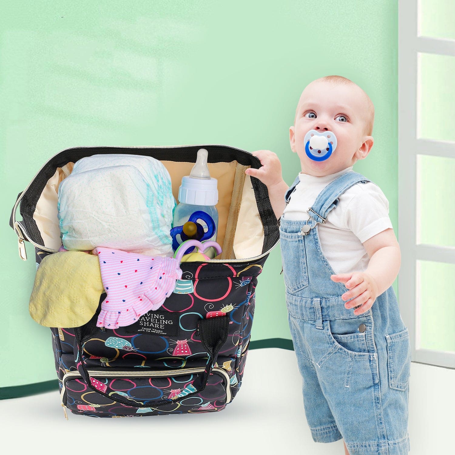 Kitty Black Diaper Bag - Baby Moo