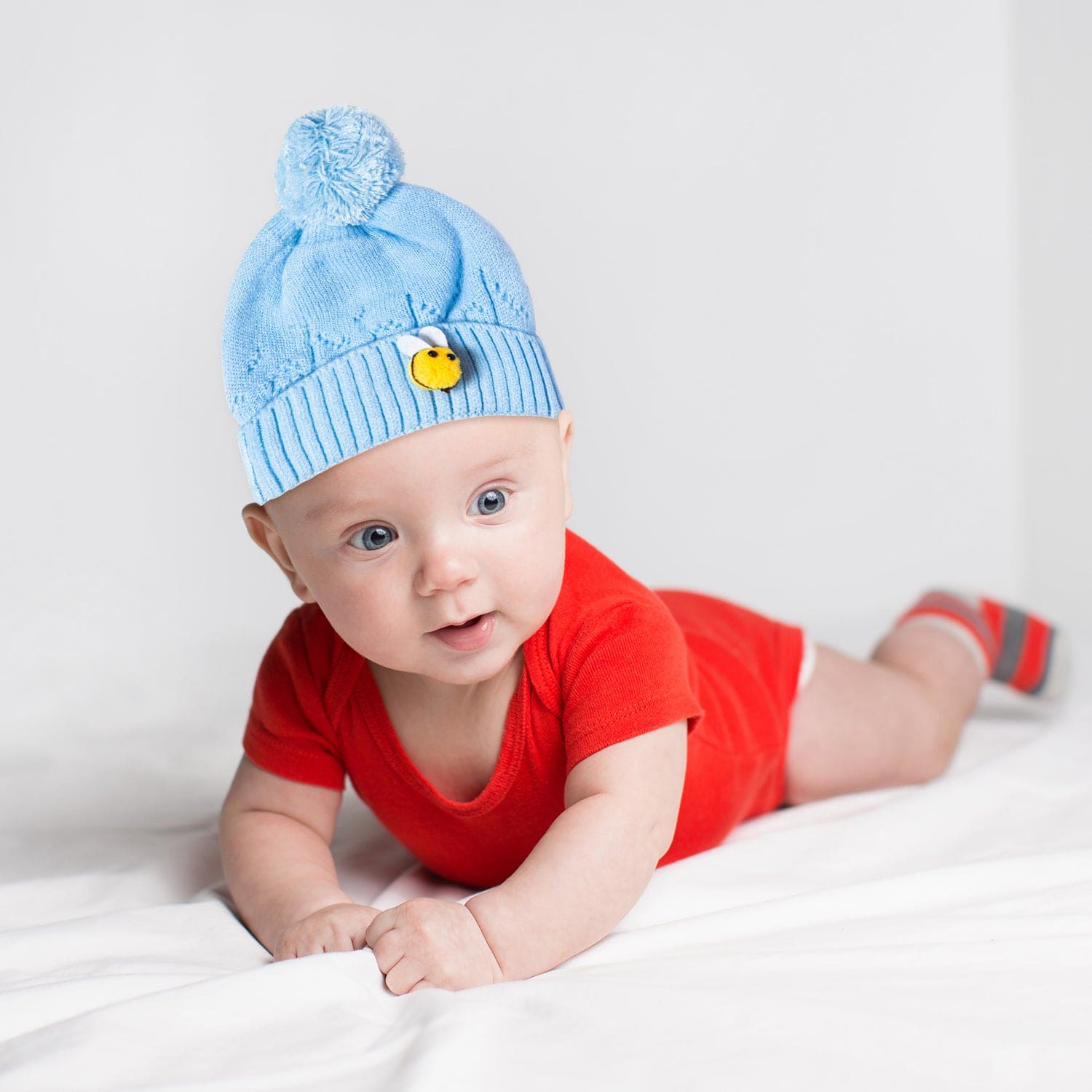 Knit Woollen Cap Honey Bee Blue - Baby Moo