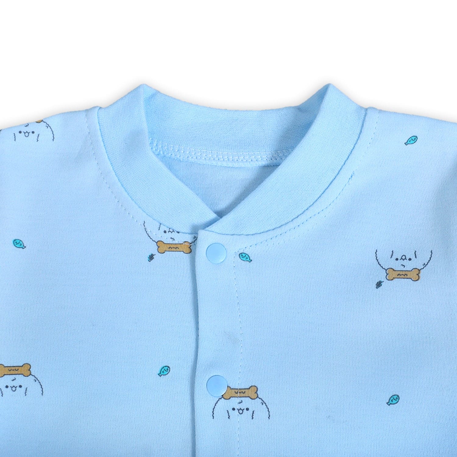 Puppy Face Full Sleeves 2 Piece Buttoned Pyjama Set Night Suit - Blue - Baby Moo