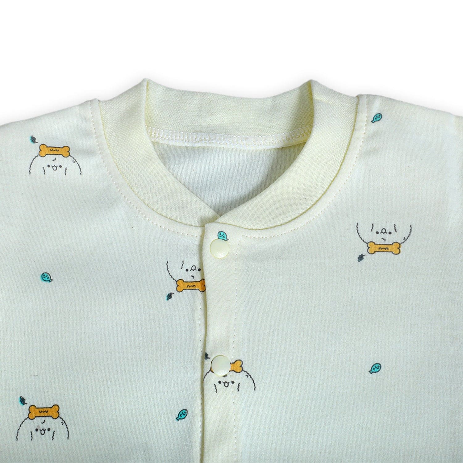 Puppy Face Full Sleeves 2 Piece Buttoned Pyjama Set Night Suit - Yellow - Baby Moo