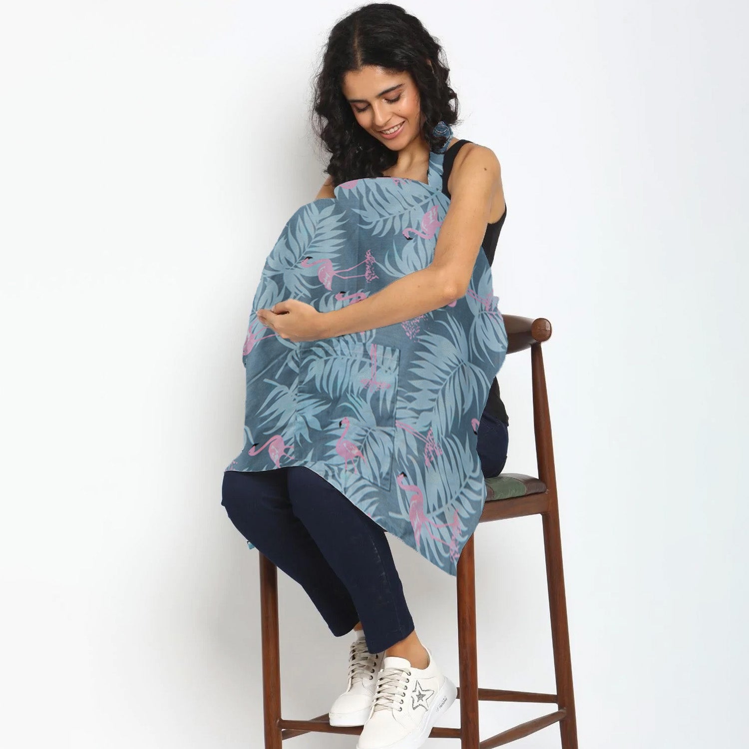 Tropical Cotton Breastfeeding Infant Nursing Cover Grey - Baby Moo