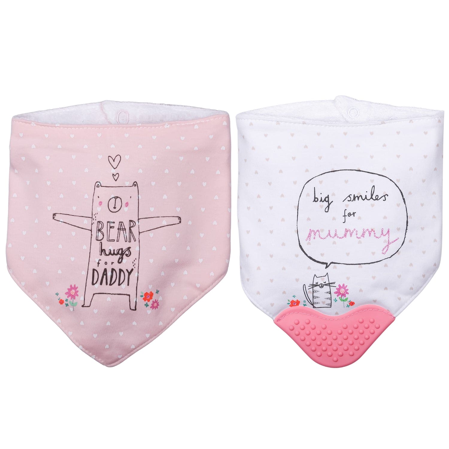 Feeding Bandana Bibs Pack Of 2 Bear Hugs Daddy Pink White - Baby Moo