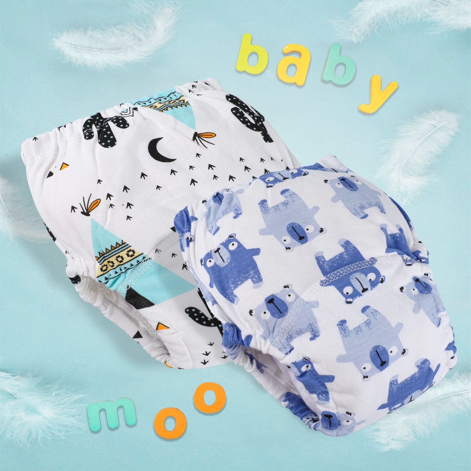 Cactus And Bear Reusable Cloth Training Pants Clothing Accessory Diaper Panty 2 Pcs - Multicolour - Baby Moo