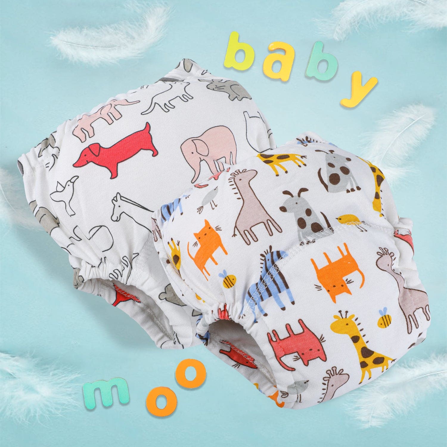 Fun In The Zoo Reusable Cloth Training Pants Clothing Accessory Diaper Panty 2 Pcs - Multicolour - Baby Moo