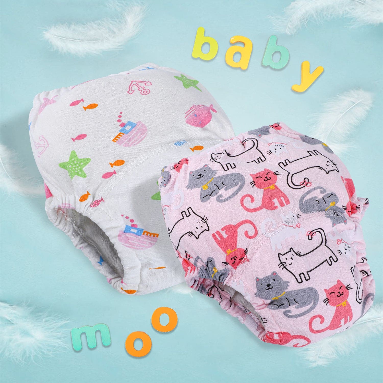 Star Kitty Reusable Cloth Training Pants Clothing Accessory Diaper Panty 2 Pcs - Multicolour - Baby Moo