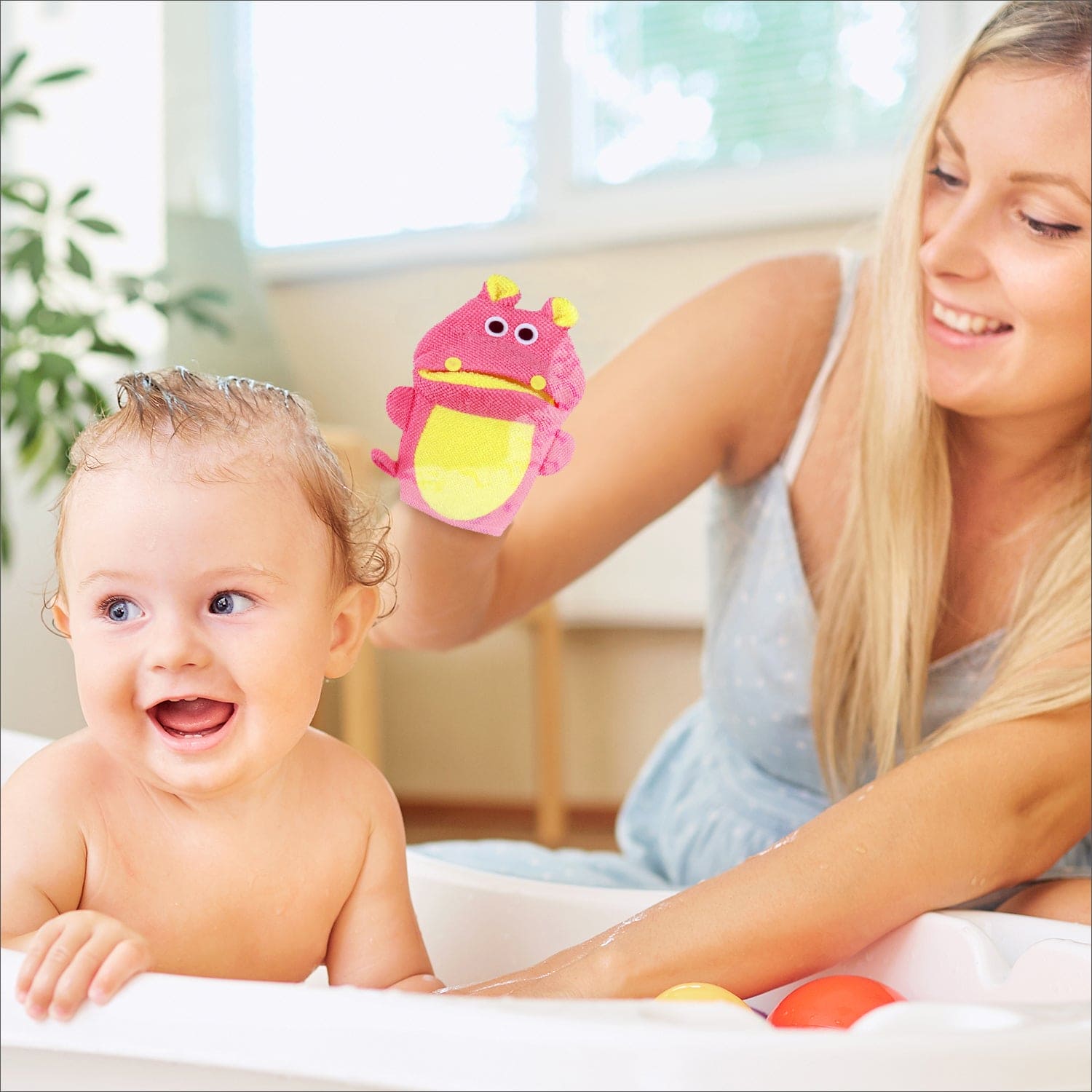 Animal Pink And Yellow Cartoon Bath Glove - Baby Moo