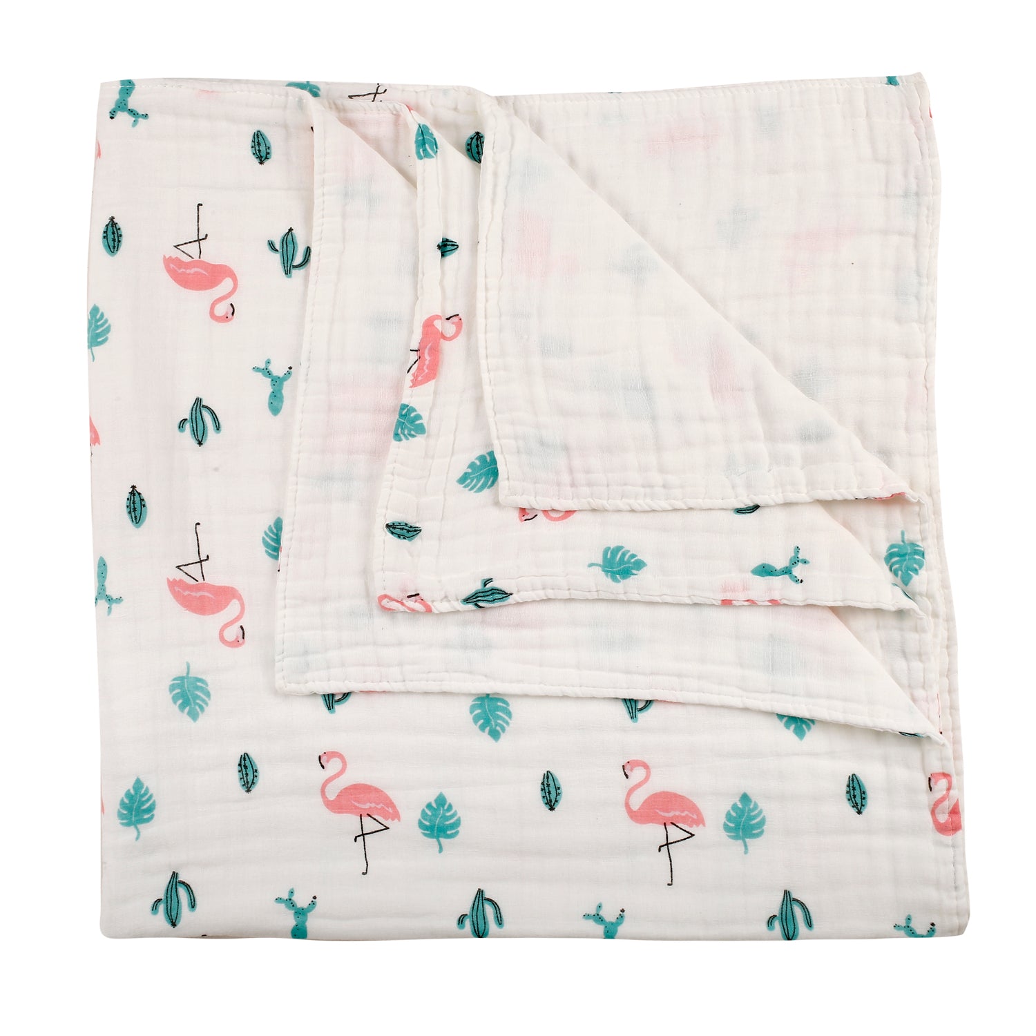 Flamingo White Medium Muslin Blanket - Baby Moo