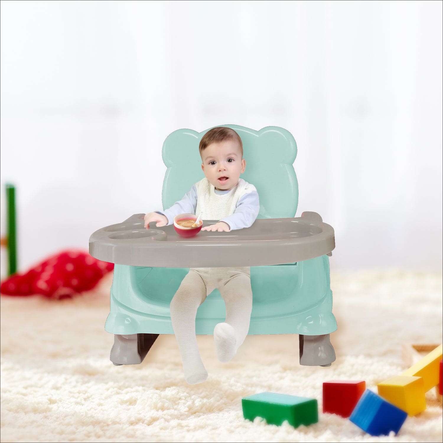 Mint Green Foldable Feeding / Dining Chair with Strap
