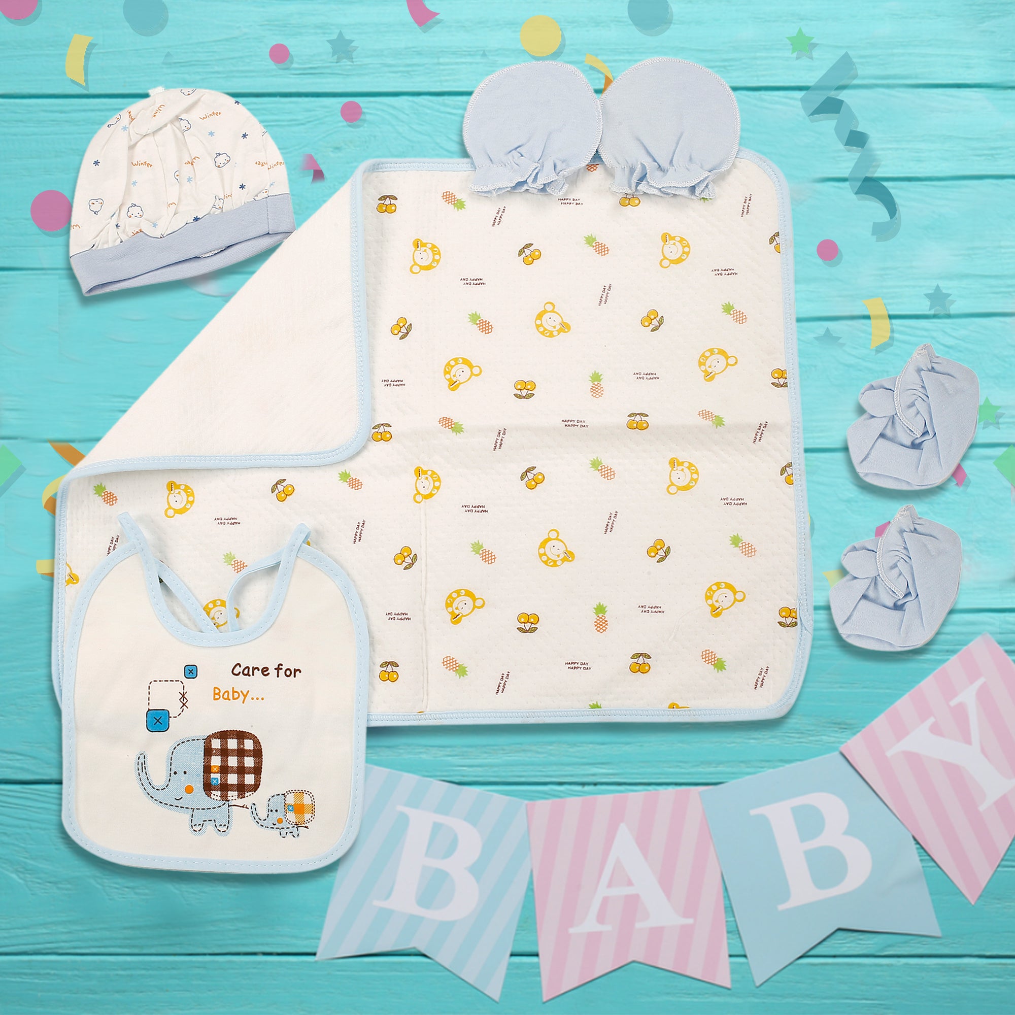 Elephant Blue 5 Piece Gift Set - Baby Moo
