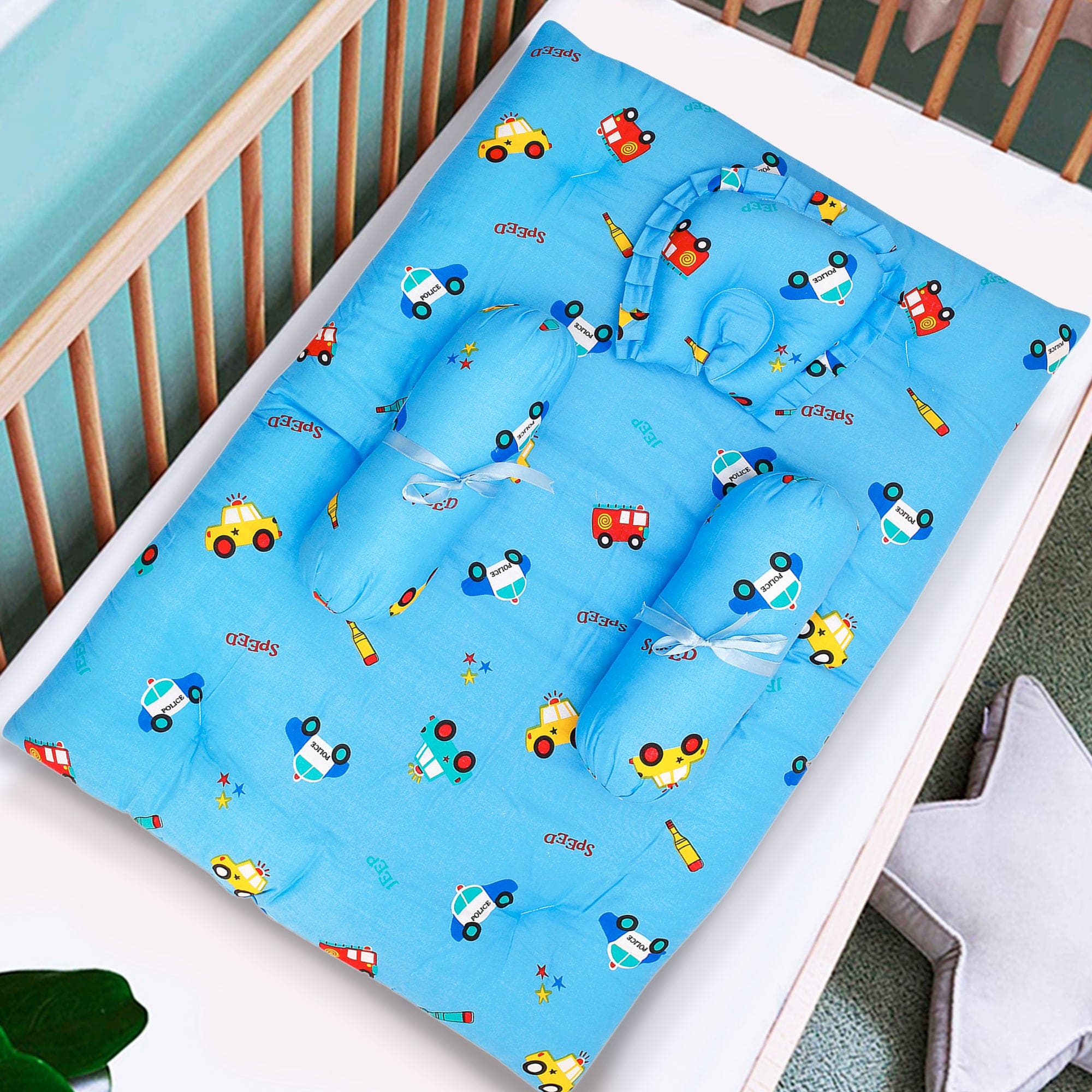 Mattress Set With Neck Pillow and Bolsters Catch Me If You Can Blue - Baby Moo