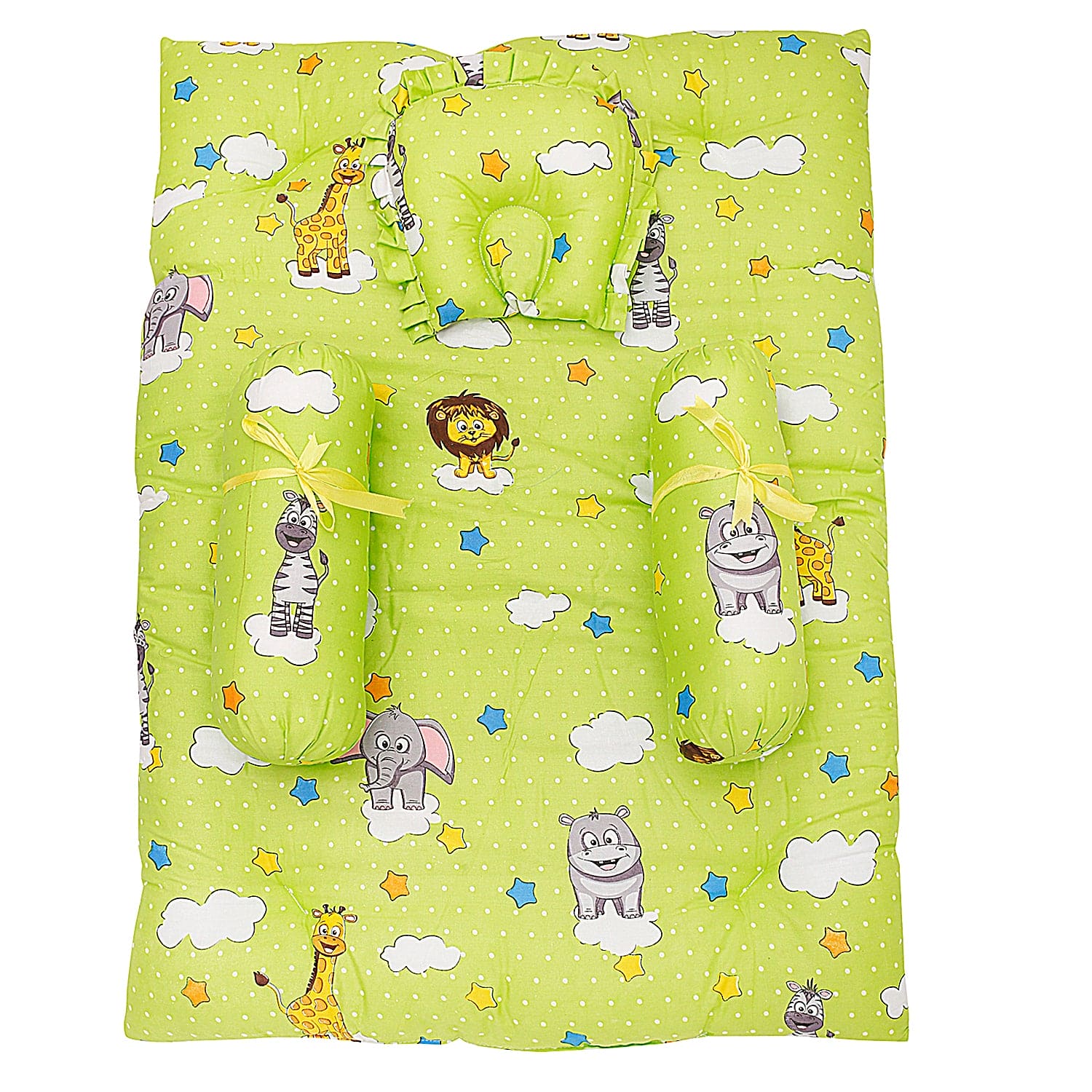 Mattress Set With Neck Pillow and Bolsters Fun In The Jungle Green - Baby Moo