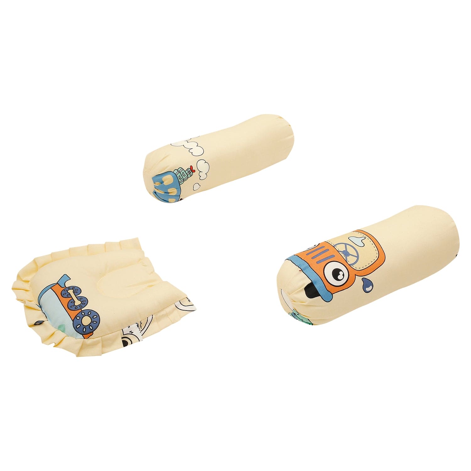 Mattress Set With Neck Pillow and Bolsters Vintage Ride Yellow - Baby Moo