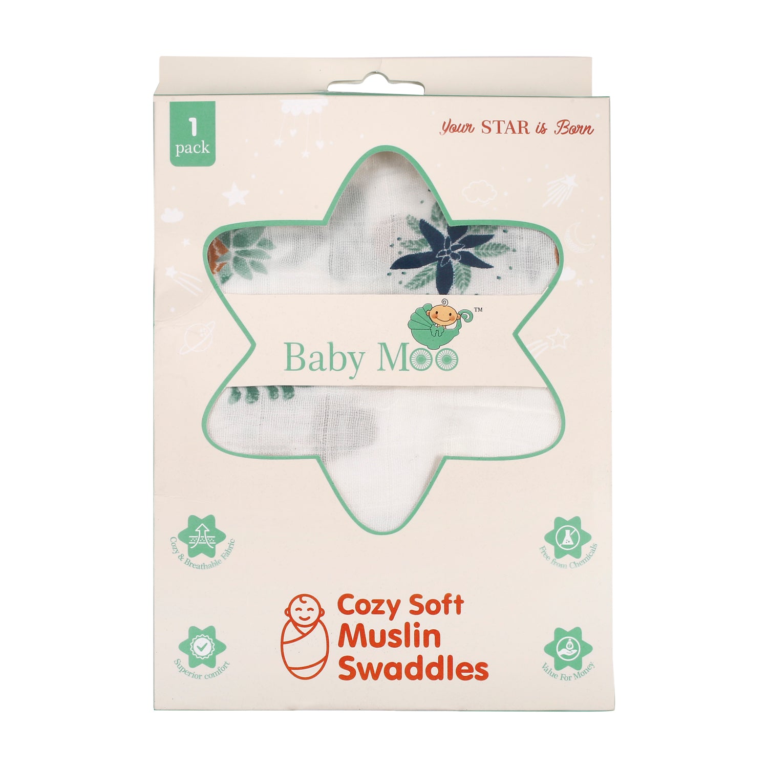 I Love Plants Green Muslin Swaddle - Baby Moo