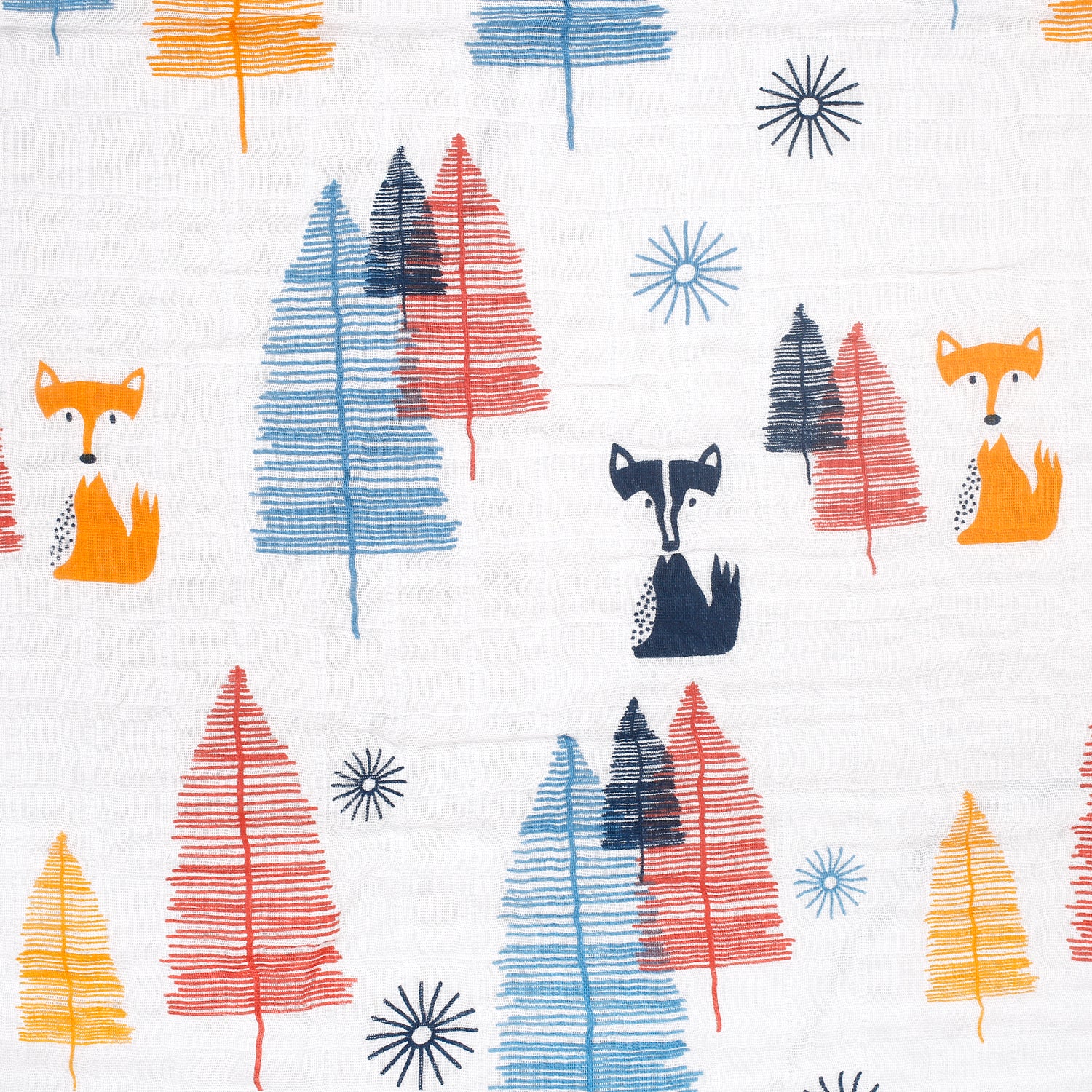 Fox In The Woods Blue Muslin Swaddle - Baby Moo