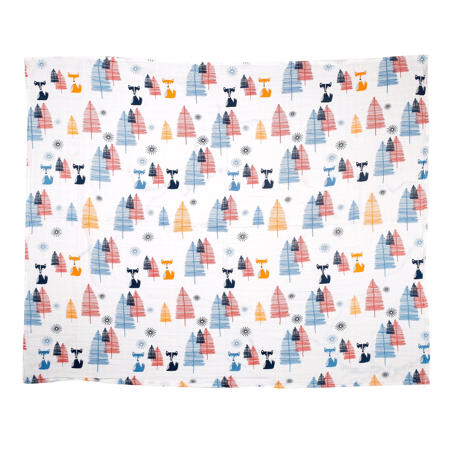 Fox In The Woods Blue Muslin Swaddle - Baby Moo