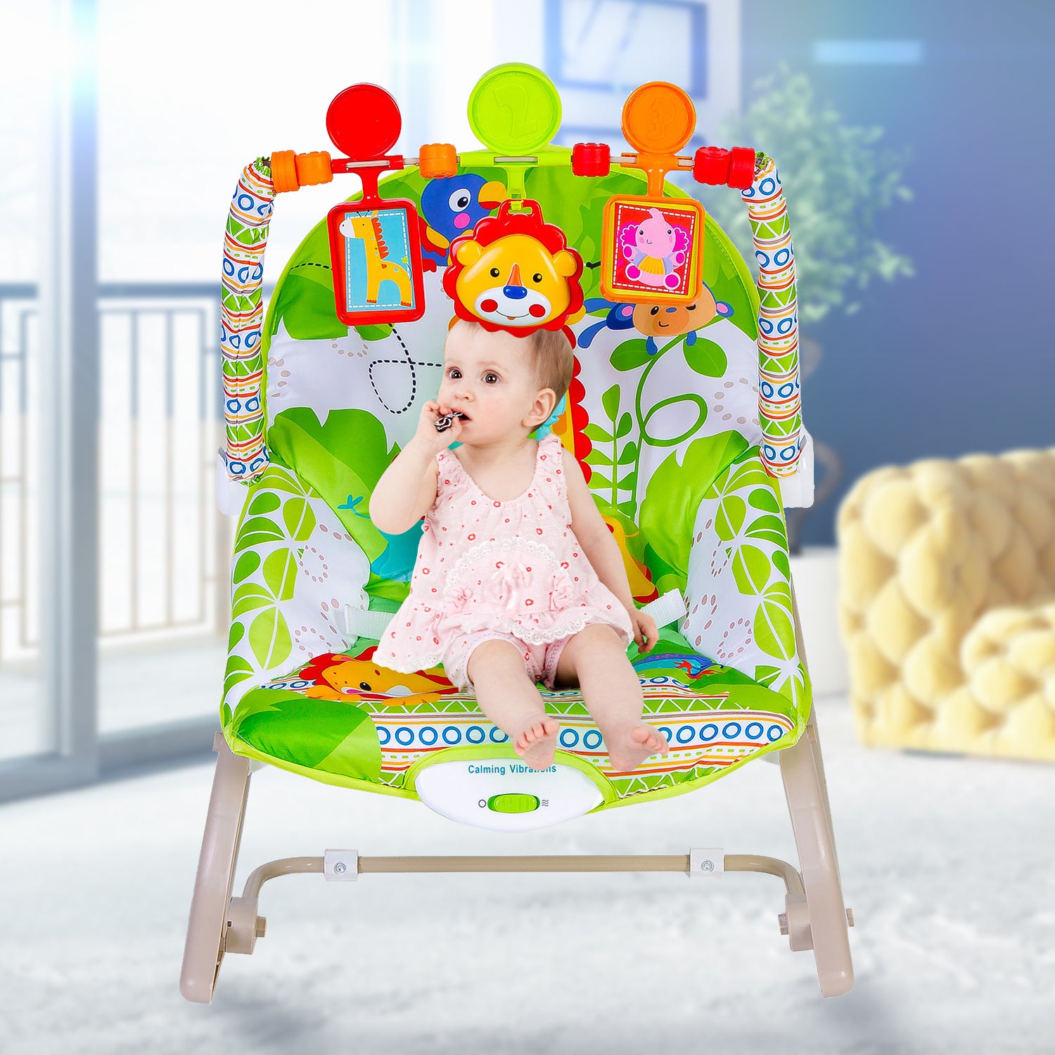 Newborn To Toddler Portable Rocker With Hanging Toys Jungle Green - Baby Moo